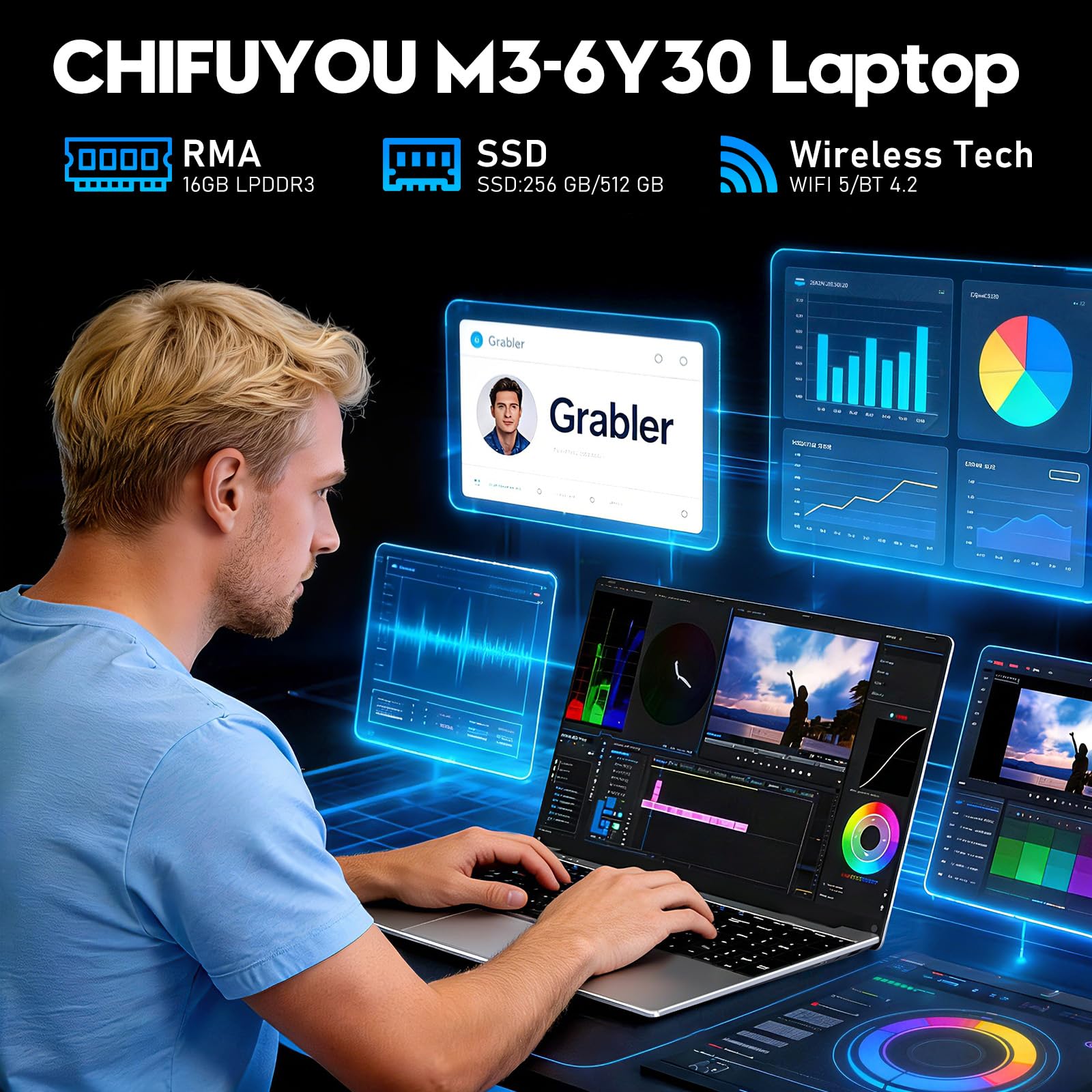 Portatile 15,6 pollici Notebook M3-6Y30 16GB RAM 256GB SSD FHD 1920x1080 Laptop 5000 mAh/38,5 WH