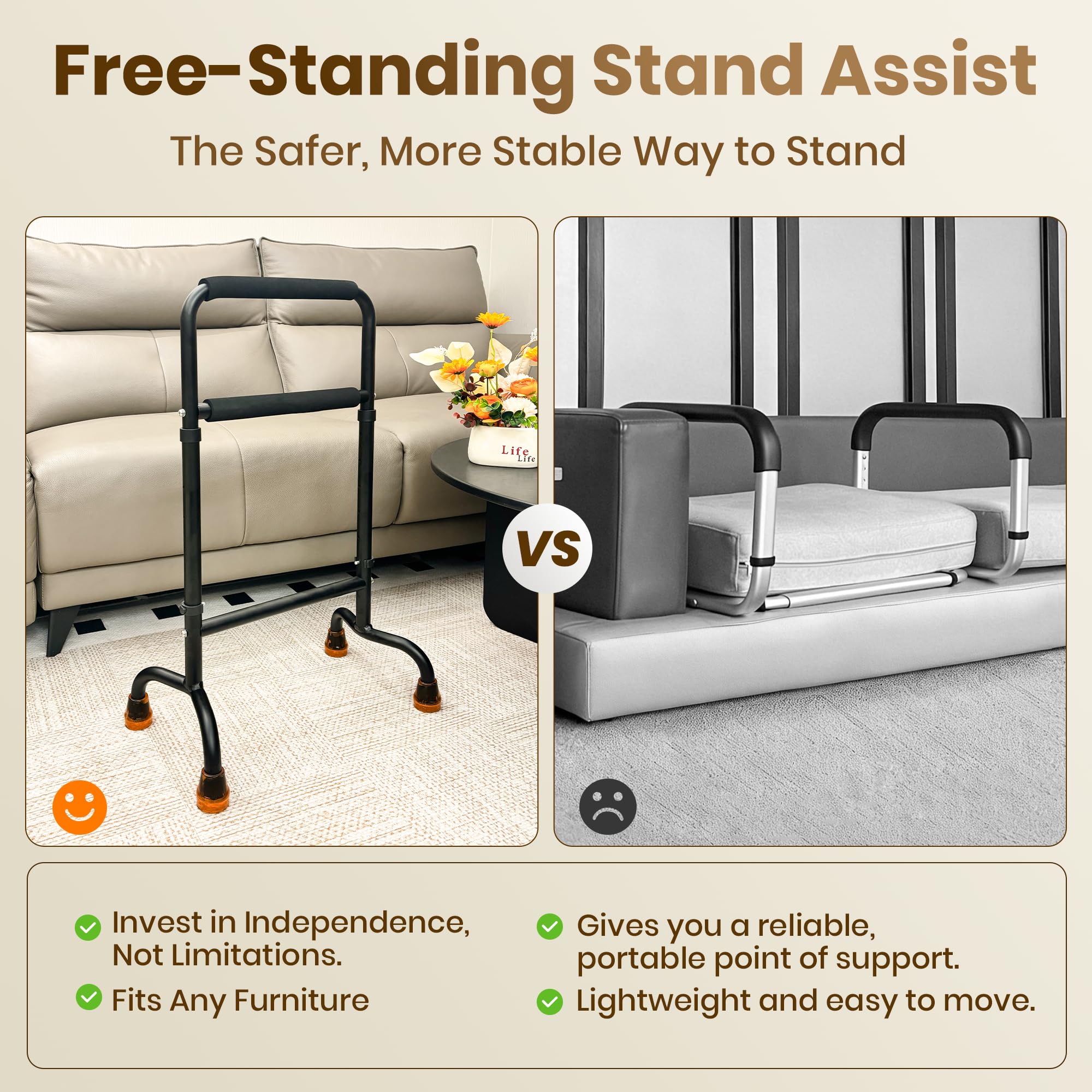 Support Way Stand Assist for Chair & Couch - Height Adjustable Mobility Aid for Seniors, Lightweight Aluminum Frame with 450lb Capacity