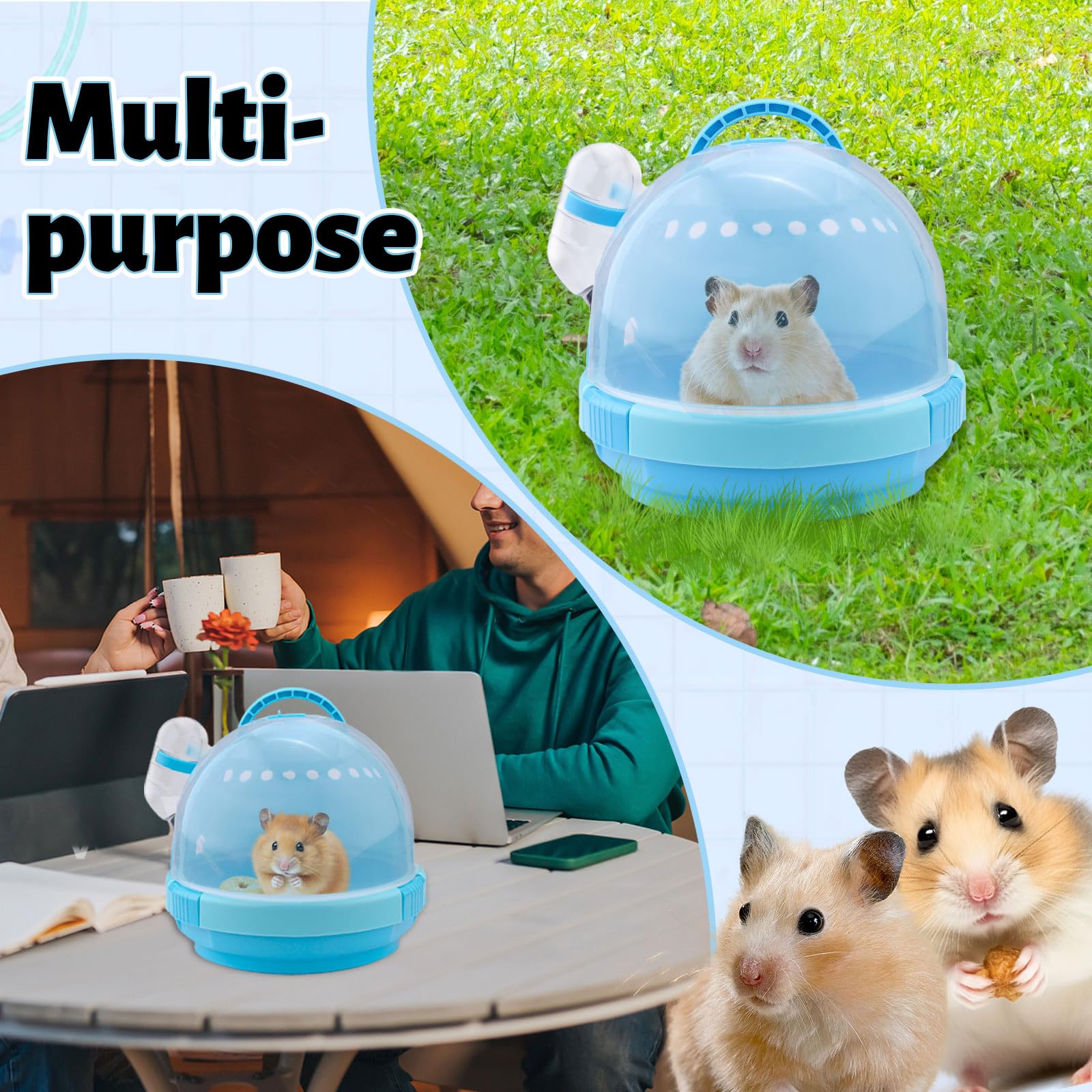 Transportador portátil rosa para hámster con botella de agua y asa, jaula de viaje transpirable para conejillos de indias, funda de transporte para animales pequeños para jerbos, ratones, erizos,