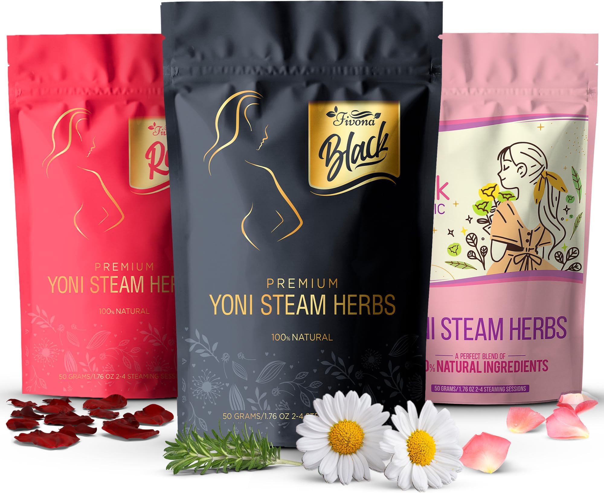 FIVONA Set of 3 Yoni Steaming Herbal Blends for V Steam - Natural Herbal Mix - 100% Pure Organic Blend – V Detox, Cleansing, PH Balance for Women - Revitalizing & Rejuvenating Care - 6 to 12 Sessions