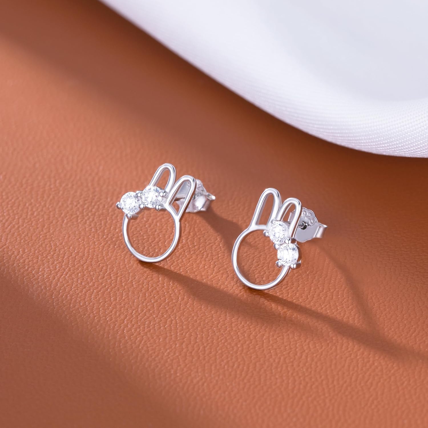 Reffeer Solid 925 Sterling Silver Easter Rabbit Earrings Studs for Women Teens CZ Bunny Stud Earrings - Image 4