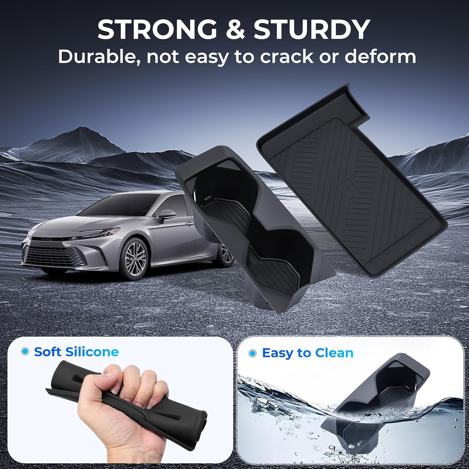 Cup Holder Insert & Wireless Charging Protective Mat for Toyota Camry 2026 2025, Center Console Interior Accessories Cup Holder & Wireless Charger Cover Pad for 2025-2026 Camry, Black