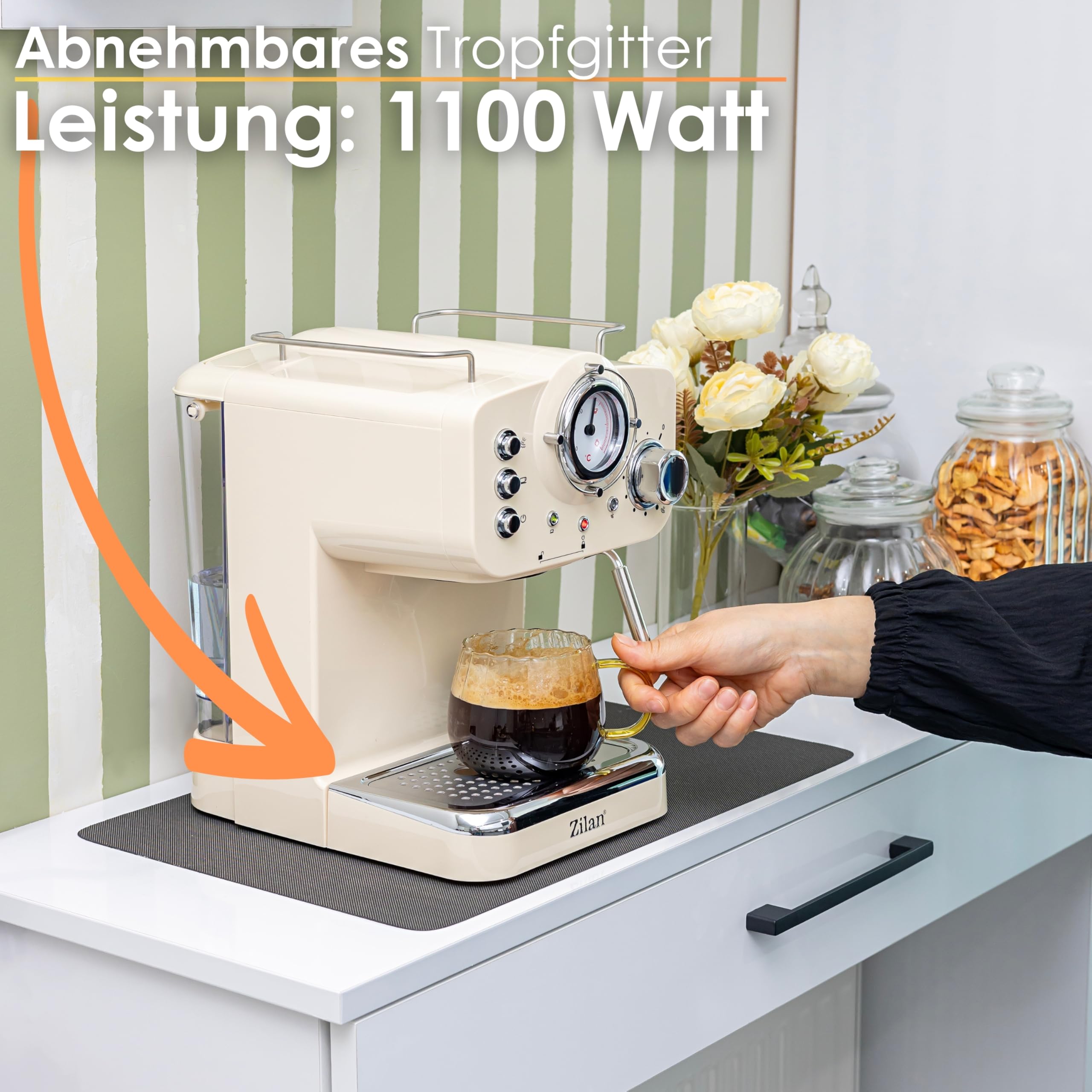 Zilan Machine à expresso avec mousseur à lait - 15 bar - Machine à cappuccino - Porte-filtre - Machine à café - Machine à expresso - Machine à café