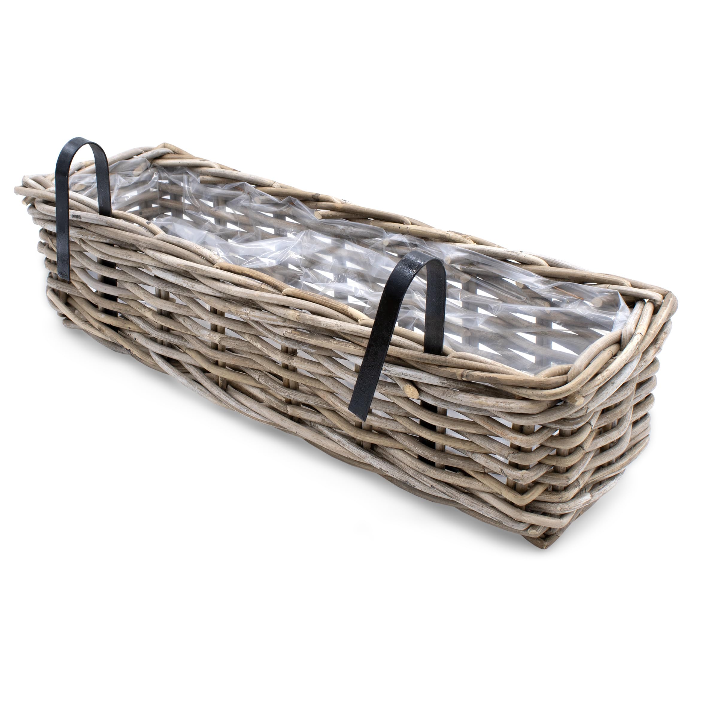 Spetebo Lot de 2 jardinières de balcon en rotin naturel 60 x 20 cm - Panier à plantes en osier avec support pour balcon et jardin