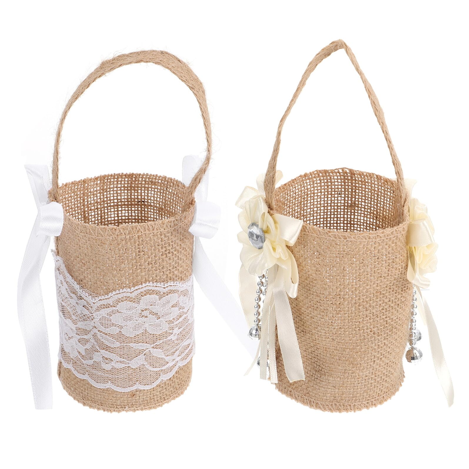 Panier de demoiselle d'honneur en jute de qualité supérieure raffiné