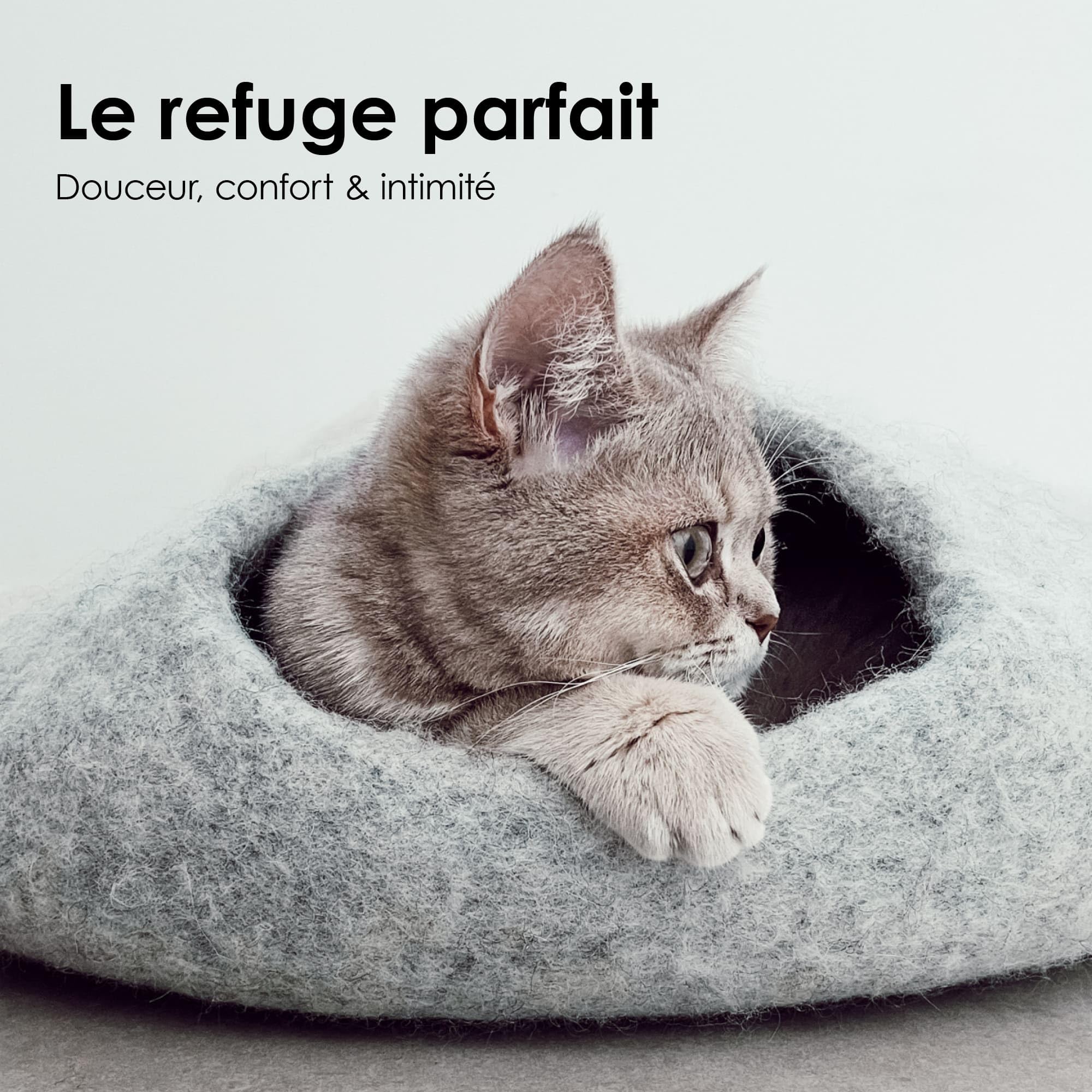 LucyBalu® Grotte lit pour Chat en Laine Naturelle I Gris Clair