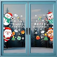 Large Christmas Window Stickers – Reusable Merry Christmas & Happy New Year Decorations – Static Xmas Window Stickers for Home, Shop & Office (Snowman & Reindeer)