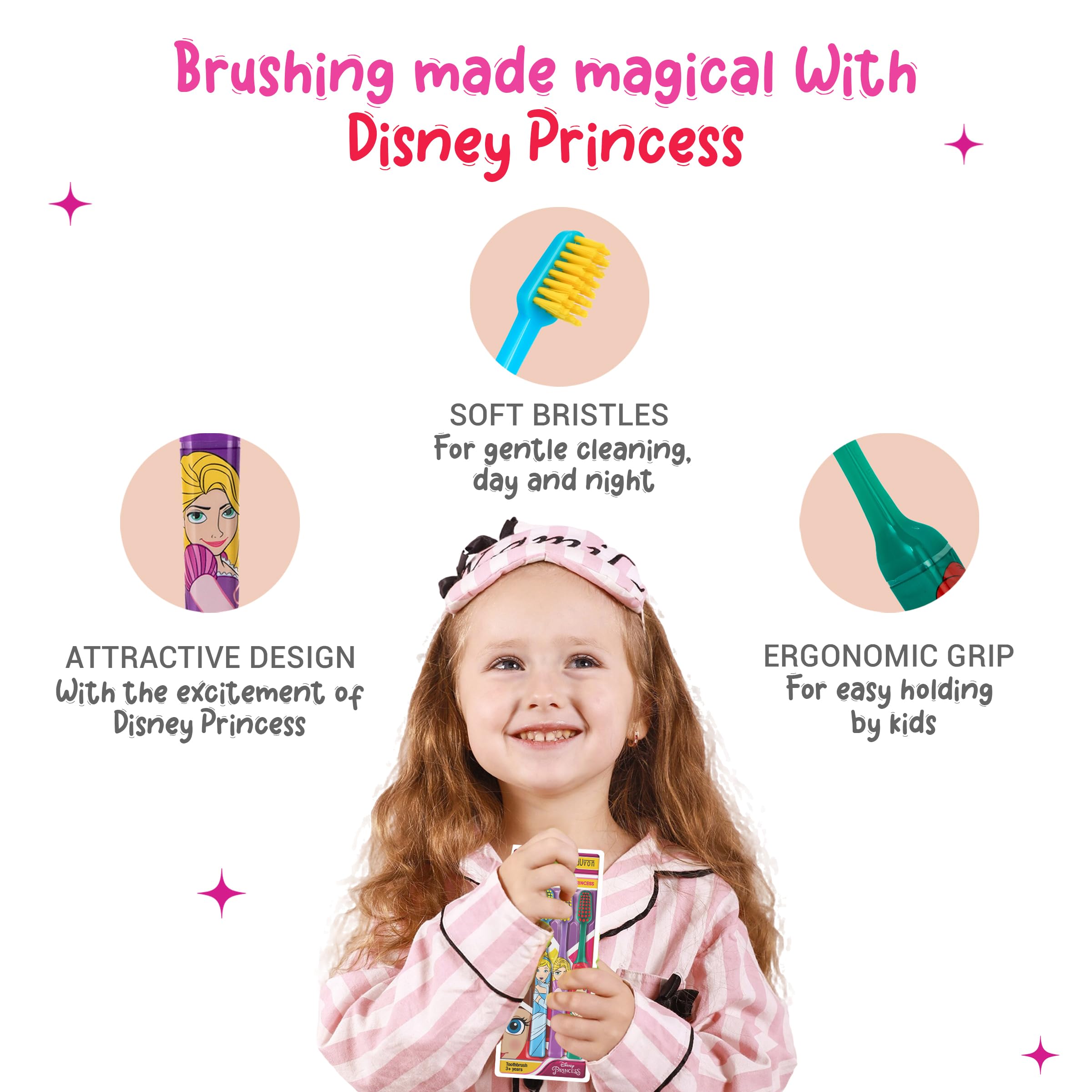 DUVON Kids Toothbrush Combo Pack | Disney Princess & Marvel Superheroes | Extra Soft Bristles | Ergonomic Grip | 3+ Years | Boys & Girls Toothbrush Set (Multicolor) (Disney Princess, Pack of 3) 1