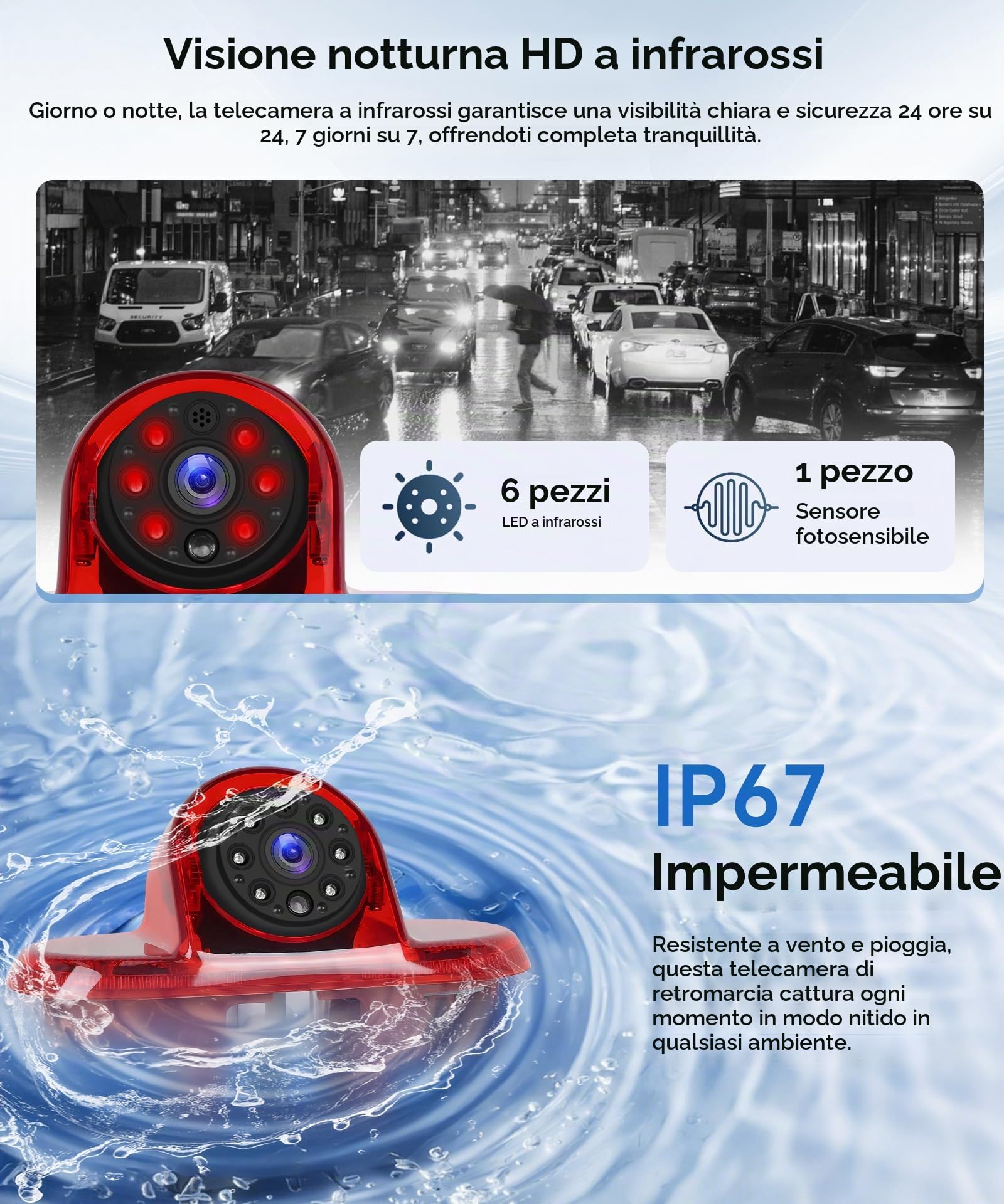 Telecamera Auto Posteriore con Luce Freno, Auto Terzo Roof per Renault Trafic 2001-2014 /Renault Trafic Combo 2001-2011 / Vauxhall Vivaro 2001-2014 con Visione Notturna Angolo Ampio Impermeabile IP67