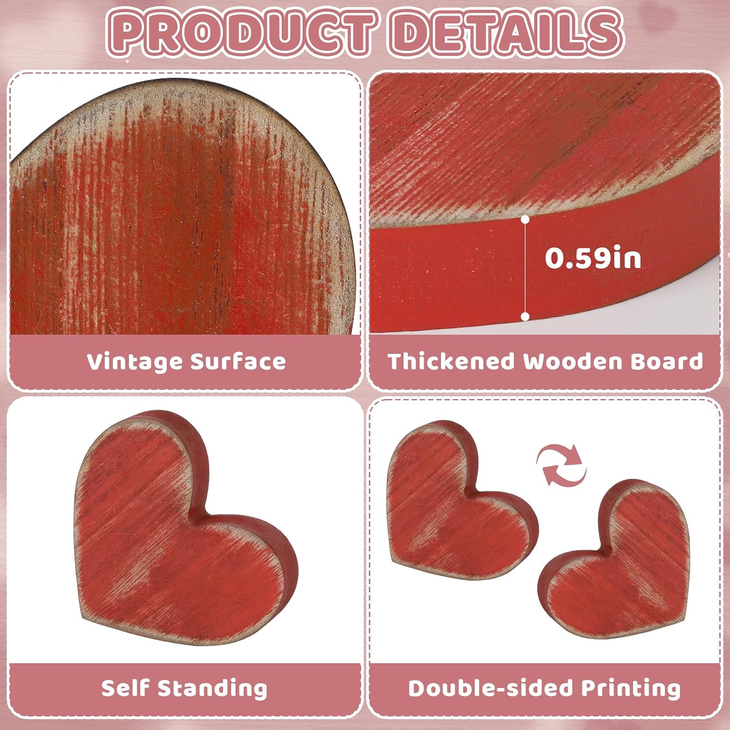 6Pcs Valentine's Day/St.Patrick's Day Tiered Tray Decorations, Double-Sided Distressed Heart and Shamrock Wooden Signs Clover Table Decor for Home Office Tabletop (Retro Mix) image 2