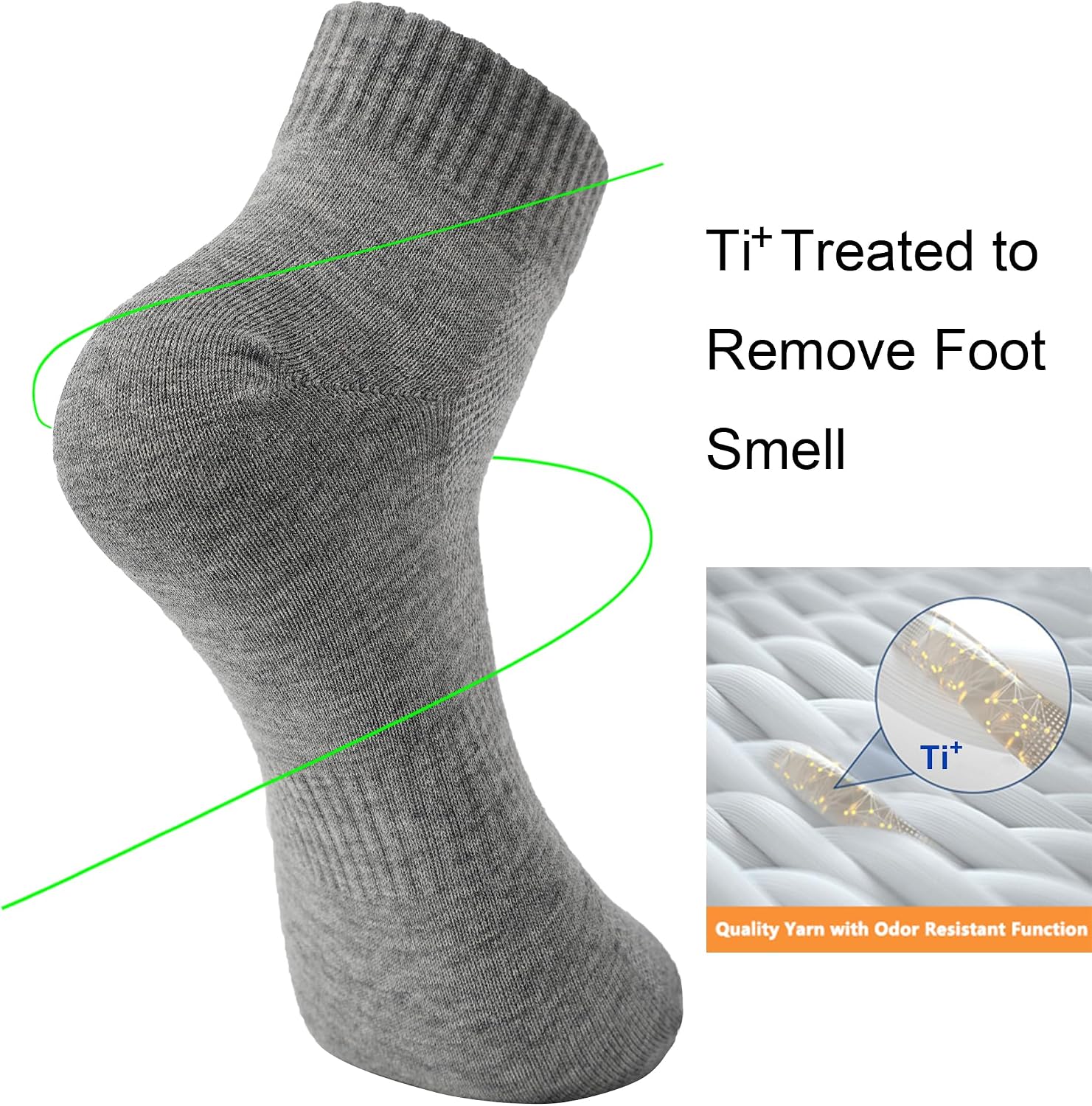 Mens Titanium Anti Odor Sweat Resistant Seamless Blister Proof Breathable Cotton Athletic Ankle/Crew Running Socks