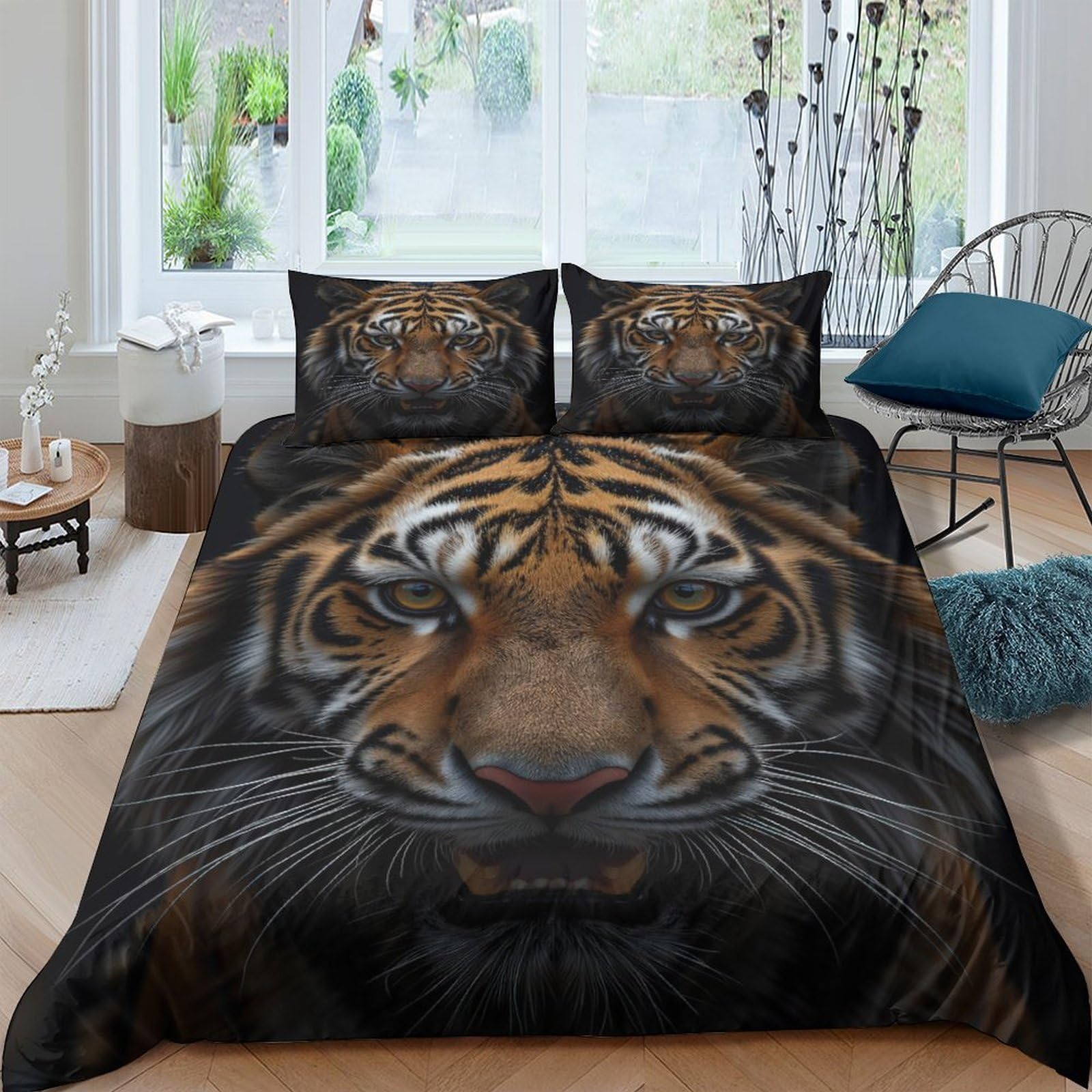 Ctjqhvkz Style-7 3D Printed Tiger Face Fitted Sheet Microfiber Soft Black Orange Animal Pattern Mattress Cover For Bedroom Decor Single（135X200cm）