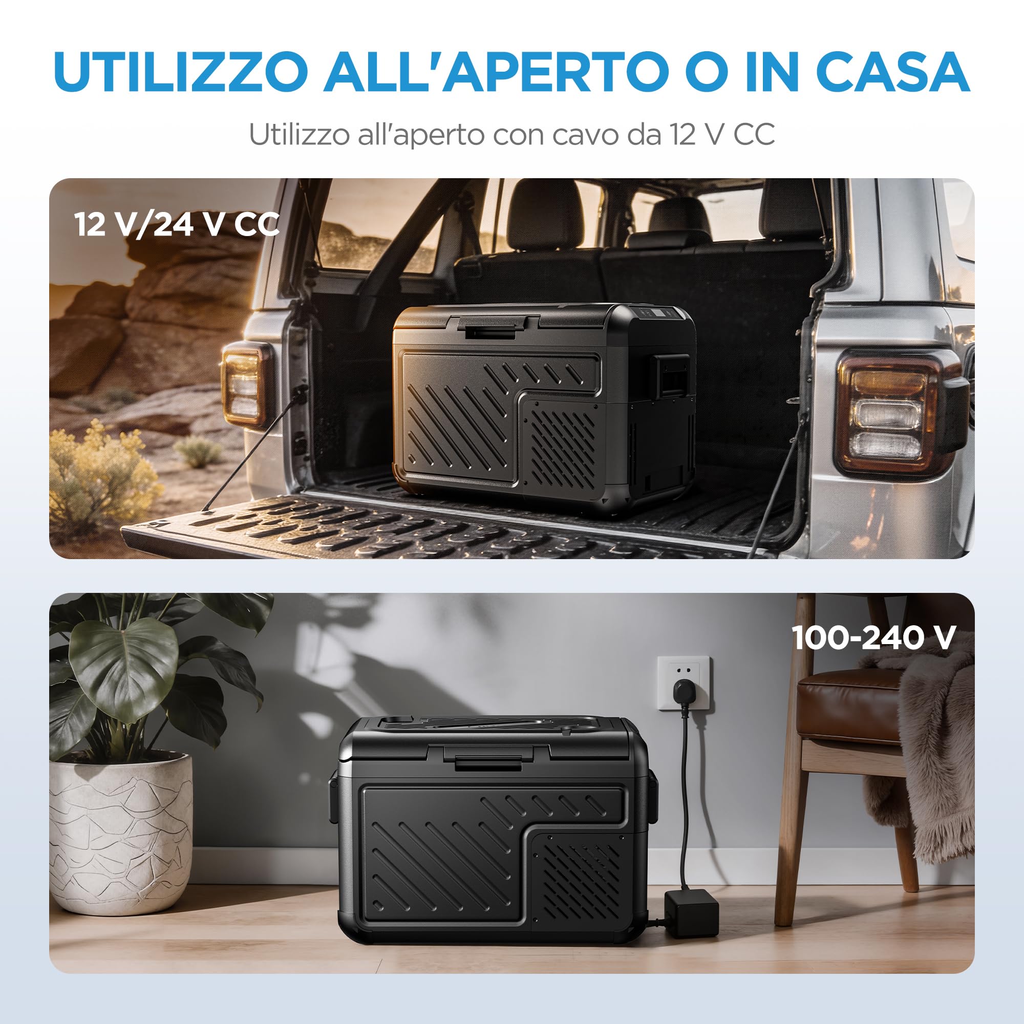 COMFEE' Frigo per Auto 25L, Frigorifero Portatile, Spina da 12V e 230V | Temperatura Regolabile - 20~20 ℃ con Schermo LCD, Prota a Doppia Anta Smontabile, per Camion, Camper, Barca, RCP25BL3EU(E)