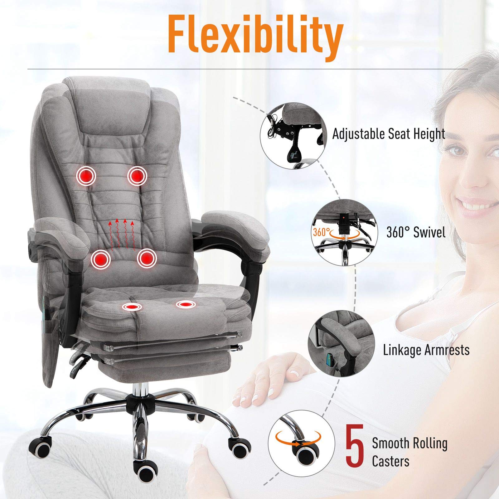 Vinsetto Heated 6 Points Vibration Massage Executive Office Chair