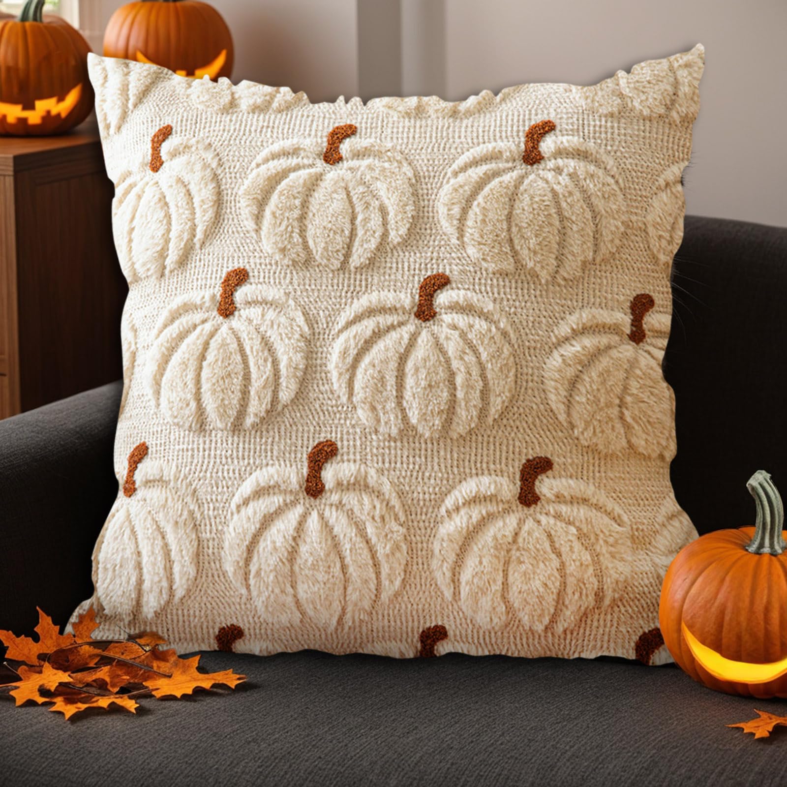 Housses de coussin d'Halloween 45,7 x 45,7 cm, toutes les décorations en forme de citrouille d'automne pour récolte d'automne, ferme, décorations d'intérieur d'Halloween