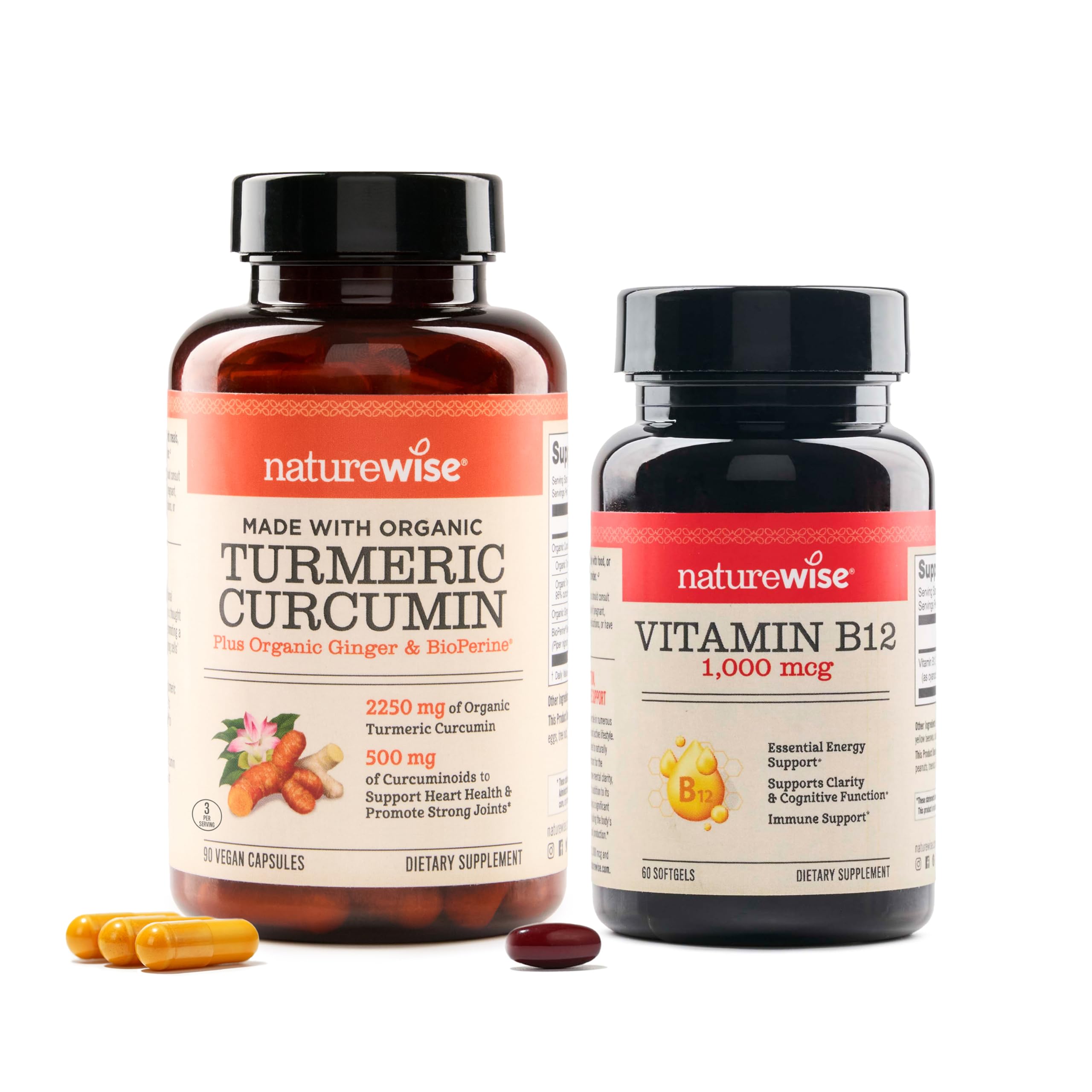 NatureWise Curcumin Turmeric 2250mg & Vitamin B12 1000mcg Softgels Joint Support Energy Levels 60 Count