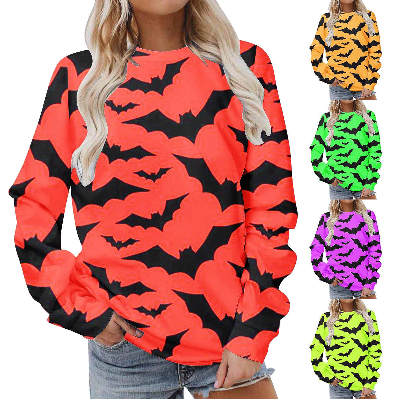 SHOPESSAFunny Womens Halloween Costumes Loose Long Sleeve Shirt Basic Solid Color Tee Shirts Pumpkin Spice Hoodies