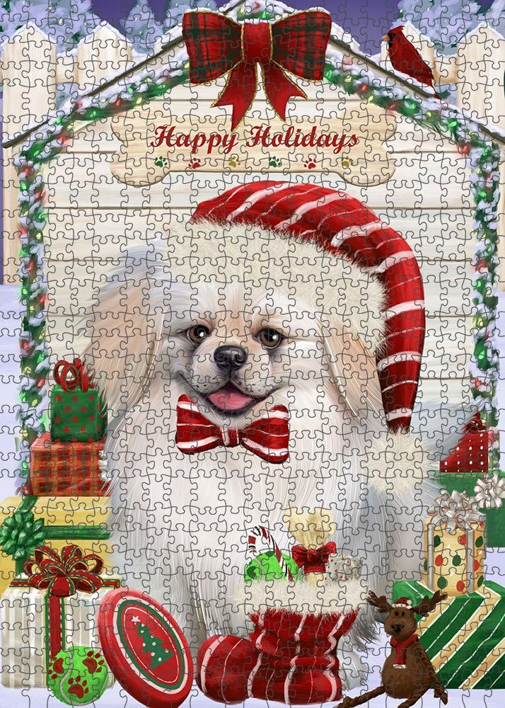 Christmas House with Presents Pekingese Dog Jigsaw Puzzle for Adults - Animal Printed Interlocking Puzzle Game Artwork - Gift for Dog Lover's -1000 Pcs 29.5"x19.7", PZLE53155