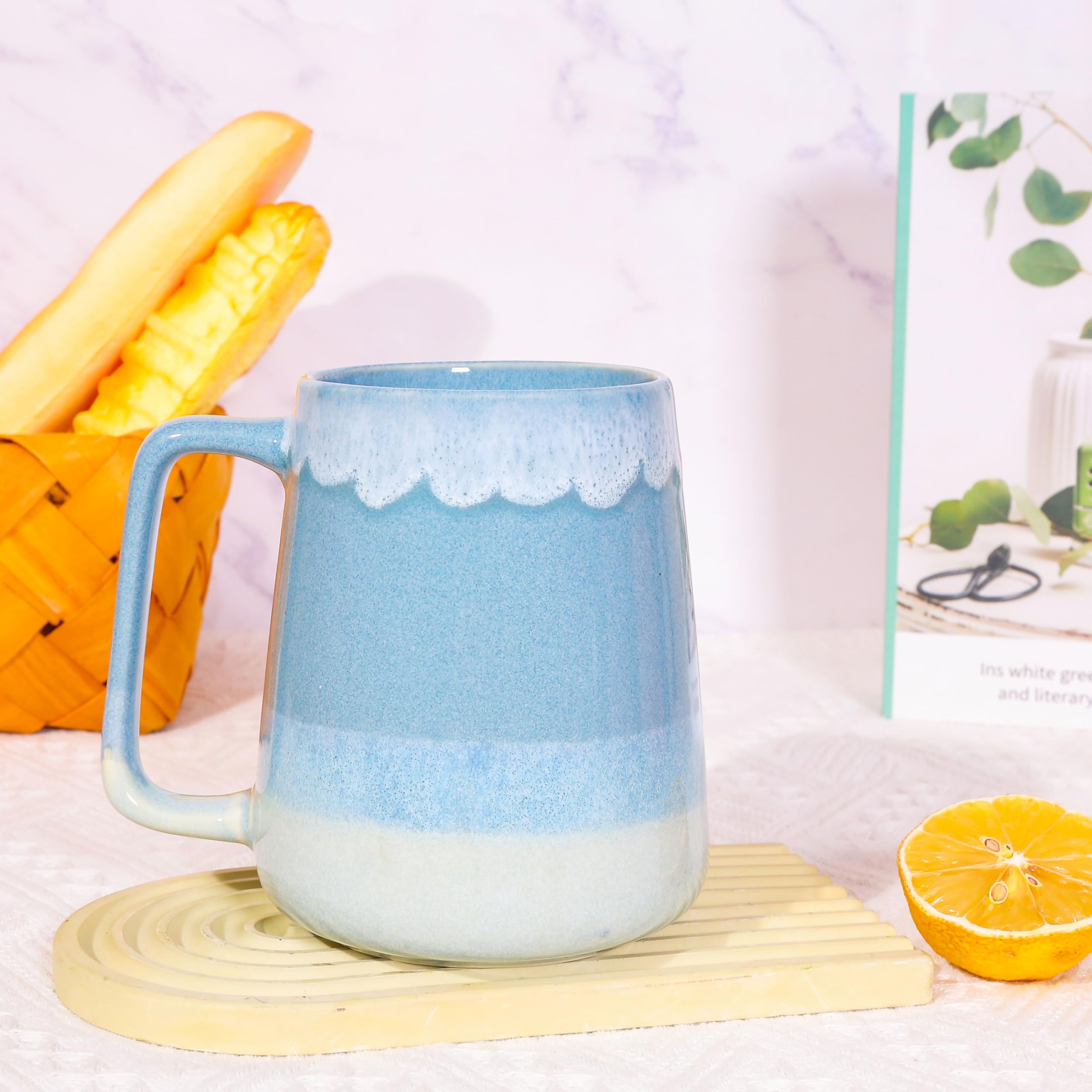 24 oz Large Ceramic Coffee Mug with Big Handle, Handmade Kiln Glazed Large Coffee  Mug Tea Cup, Novelty MugUnique Uneven Surface for Office and HomeMicrowave  and Dishwasher Safe (Light Blue) - BigaMart