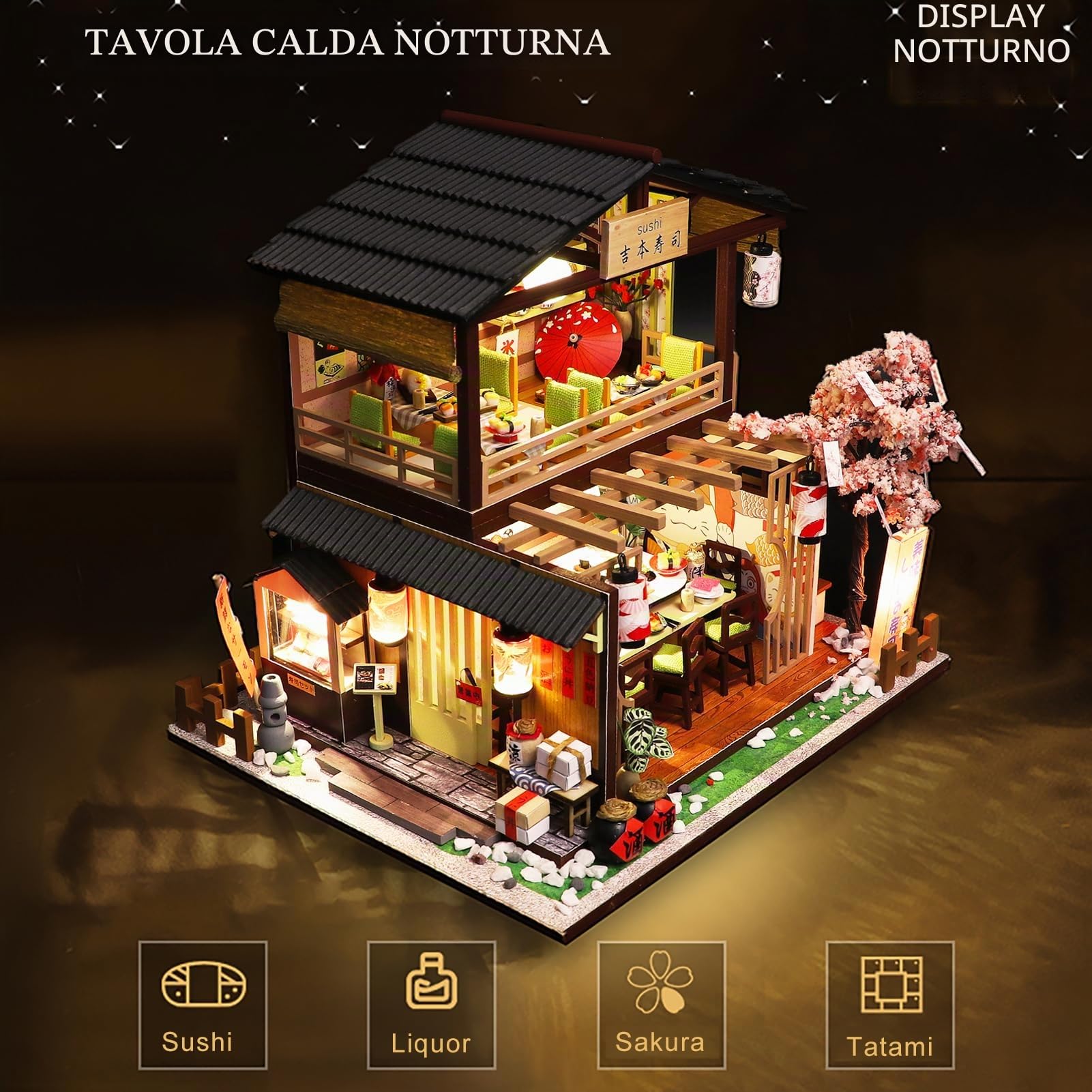 Spilay DIY Dollhouse Miniature with Wooden Furniture,Handmade Japanese Style Home Craft Model Mini Kit with Cover&LED,1:24.