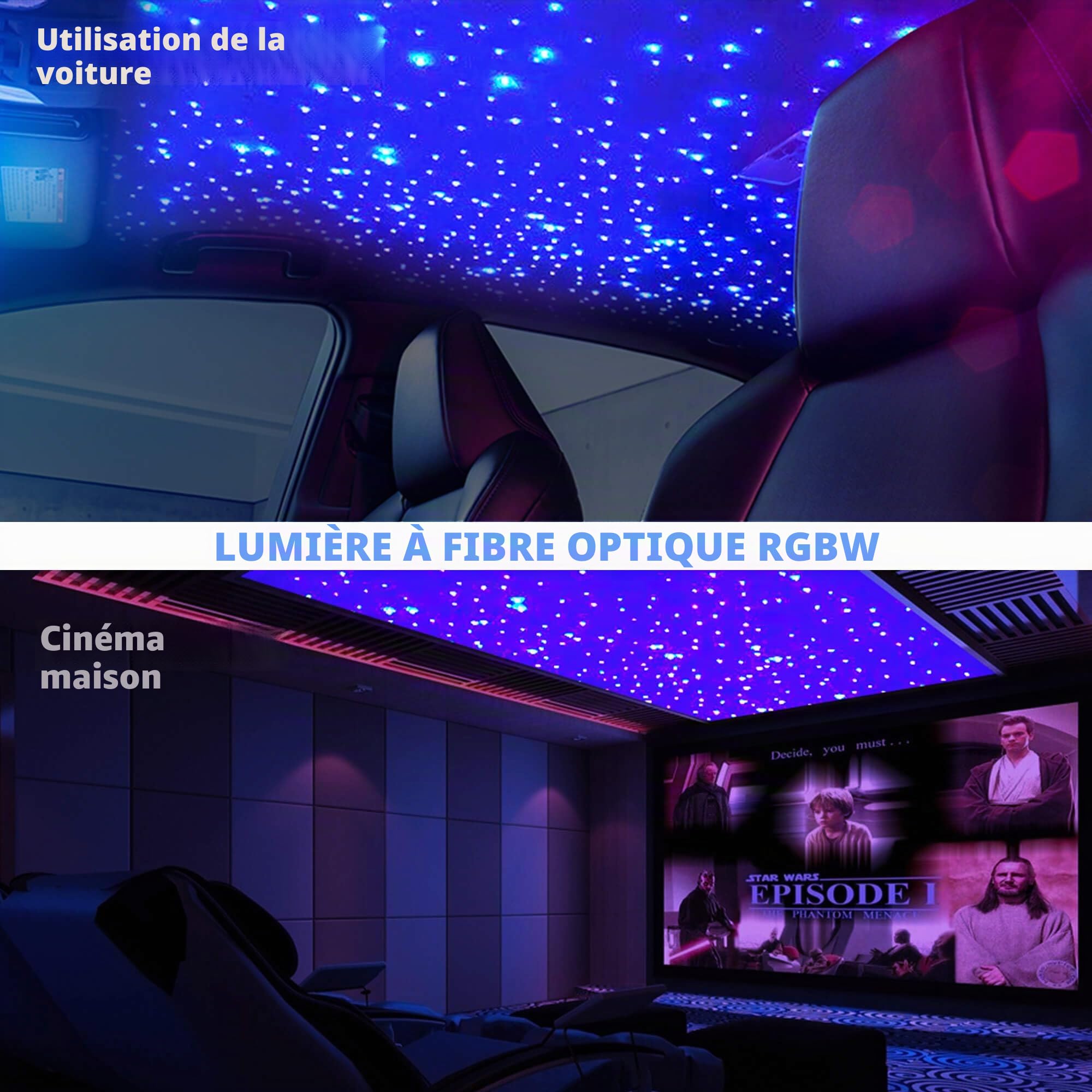Smart Twinkle LED Fibre Optique Lumière pour Voiture/Plafond étoile éclairage,Lampe d'ambiance Voiture avec APP/RF télécommande 300 câble fibre optique 3m,0.75mm,RGBW Light Engine avec Musique Activée