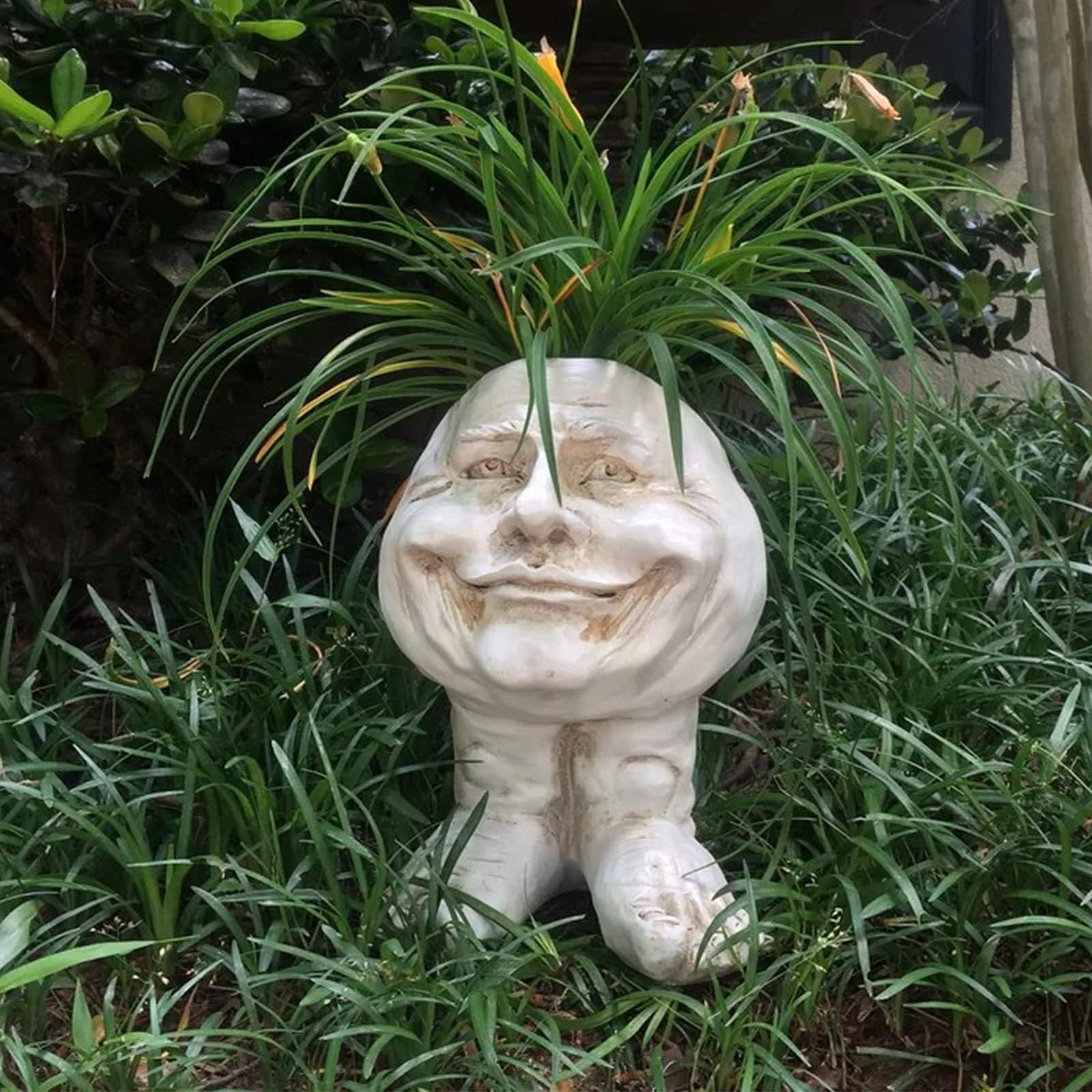 Sheremart Whimsical Face Planter - 6inch Funny Wizard Head Sculpted Pot (Antique White Resin), Unique Succulent Planter for Indoor/Outdoor Garden