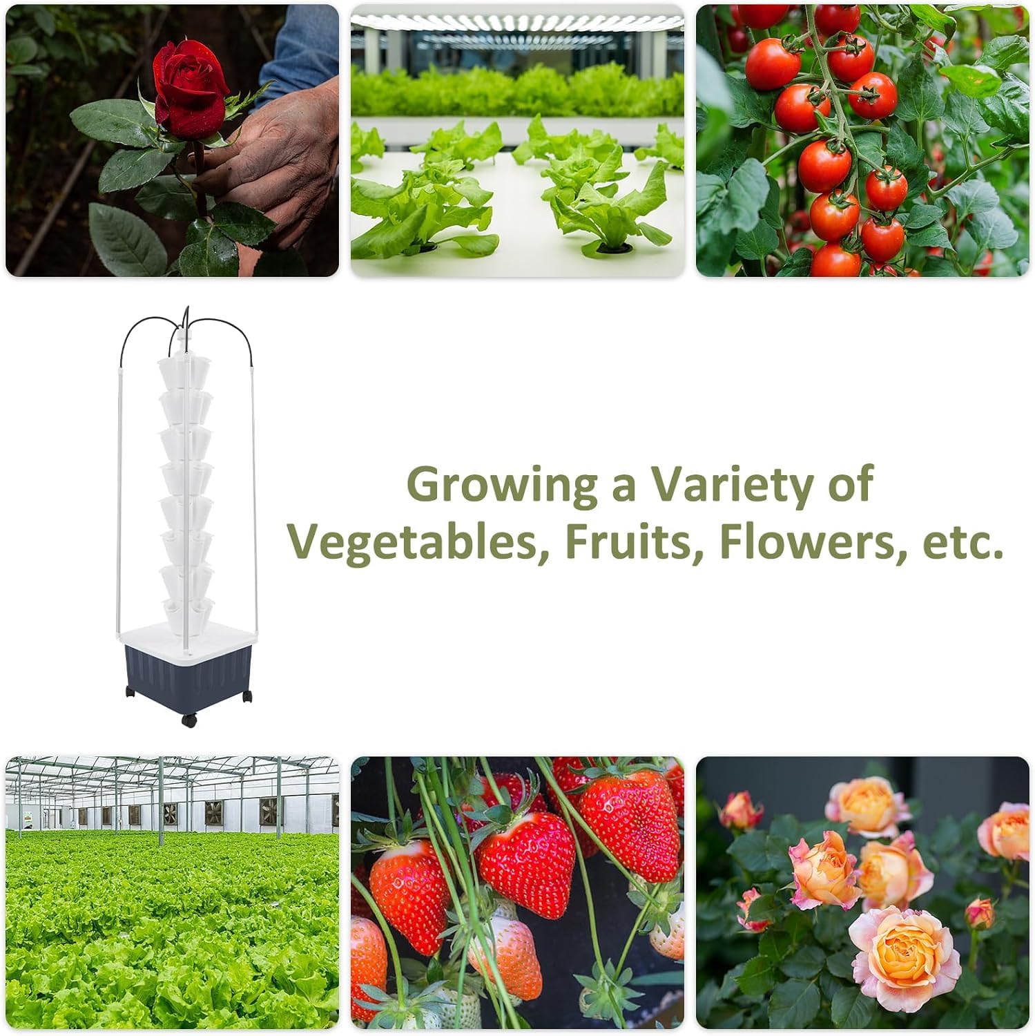 Sistema di Coltivazione Idroponica A 40 Fori con Luci LED, Kit per Orto di Erbe Aromatiche da Interno per Pomodori, Peperoni, Cetrioli - Pianta 40 Semi, Torre Idroponica Intelligente, Bianca