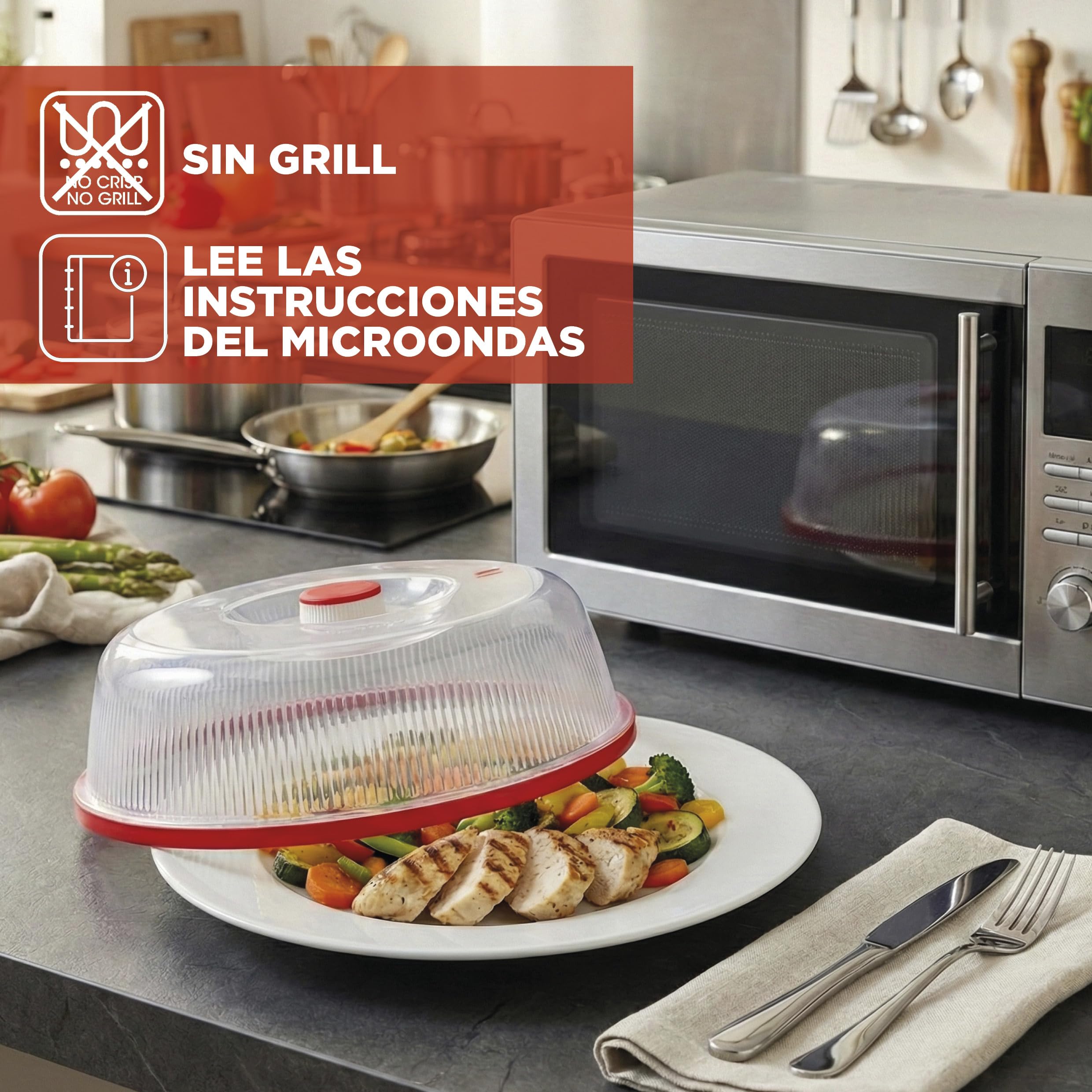 Snips, Campana, Tapadera 26,2 x 26,2 x 7,6 cm, Tapa de Microondas Color Rojo y Transparente, Made in Italy
