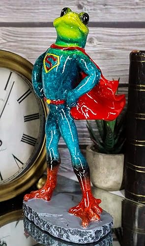 Miniatura 7 de Ebros Gift Disfraz de superhéroe de rana de Superman en capa azul y roja, figura decorativa de 8 pulgadas de alto, disfraz de rana animada en