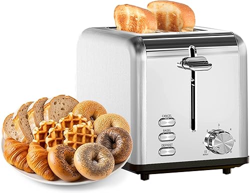 Miniatura 12 de Simple Deluxe Tostadora de acero inoxidable de 2 rebanadas con ranura de 1.5 pulgadas de ancho y bandeja extraíble para migas, 5 opciones de sombra