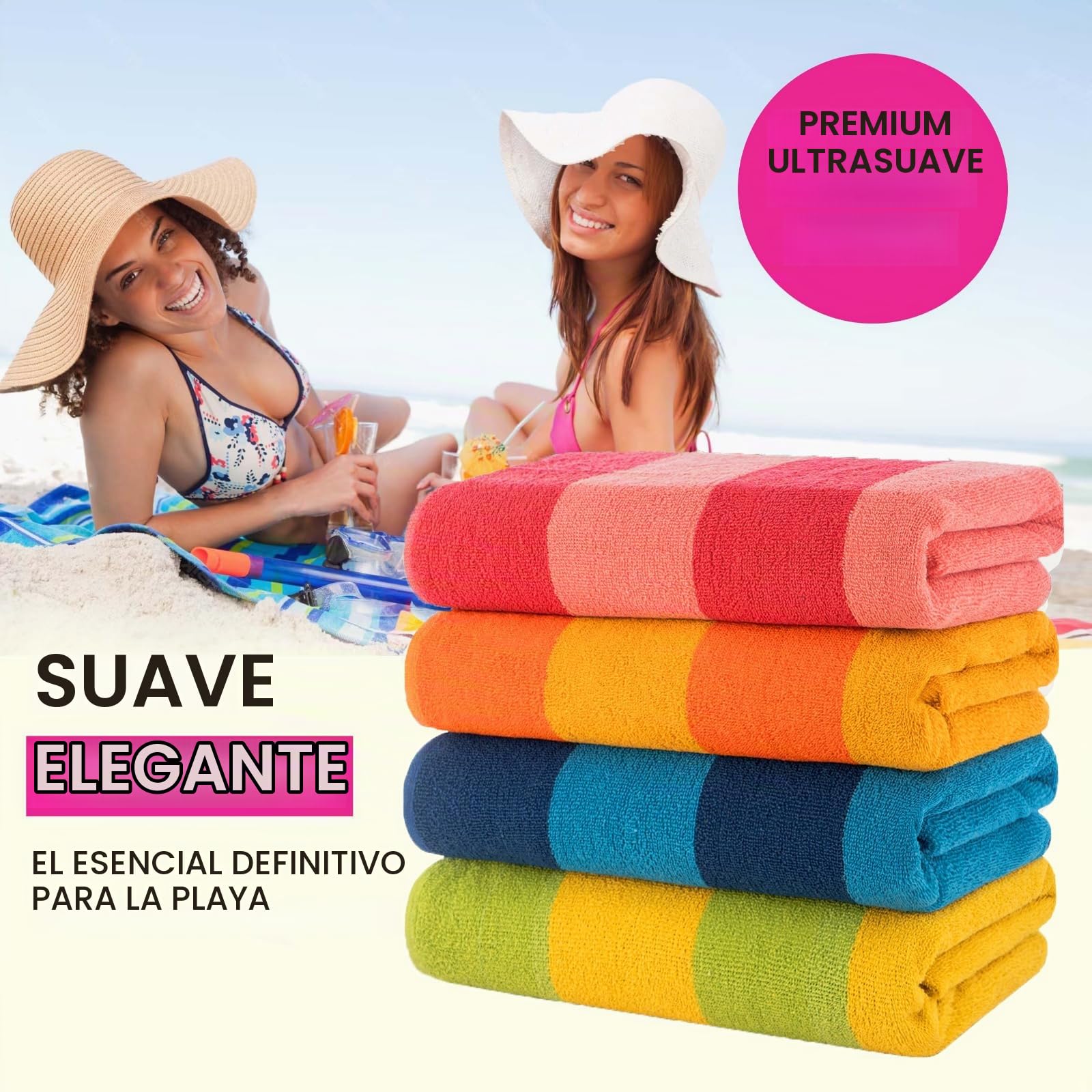 Casa Copenhagen Set de Regalo de 4 Toallas Malibu – Toallas de Playa Arcoíris, Toallas de Piscina extragrandes de 75x150 cm, 100% algodón (El Regalo de Verano Hombres y Mujeres)