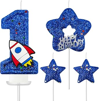 Spaceship Birthday Candle Set - Space Themed Number 1 Cake Topper for Birthday Decorations Supplies, Galaxy Party Favors Number 1