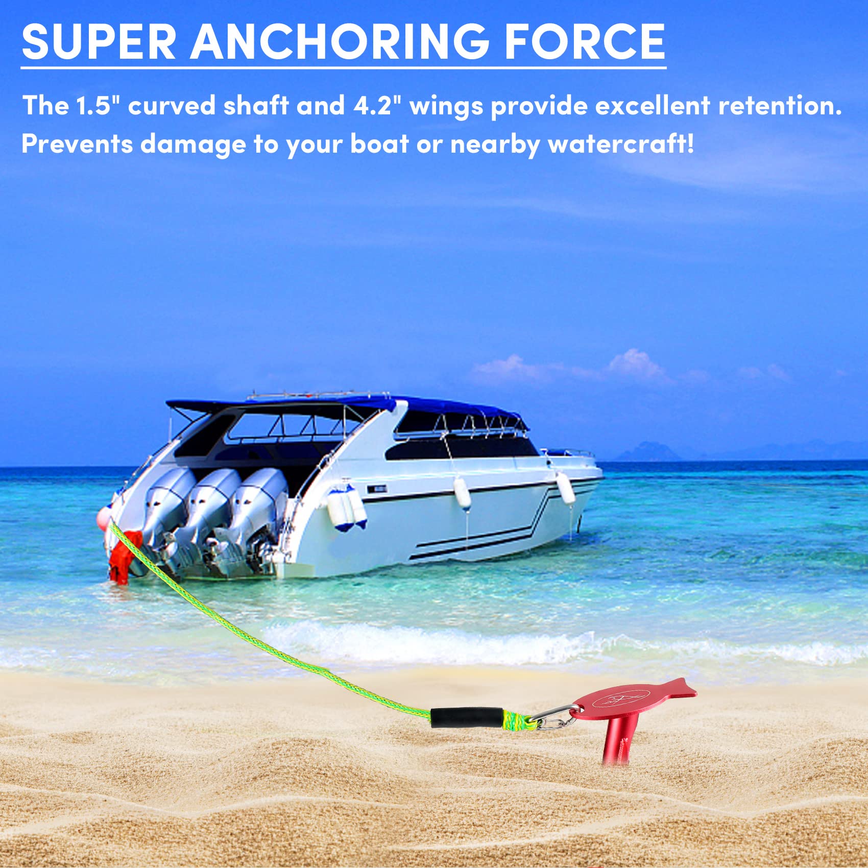 45,7 cm Sandanker für Boot, Aluminium-Spike, Strandanker für Boote, leicht und rostfrei, geflügelter Bootsanker hält Wasserfahrzeuge sicher in der Nähe von Ufer, Strand oder flachem Wasser (3