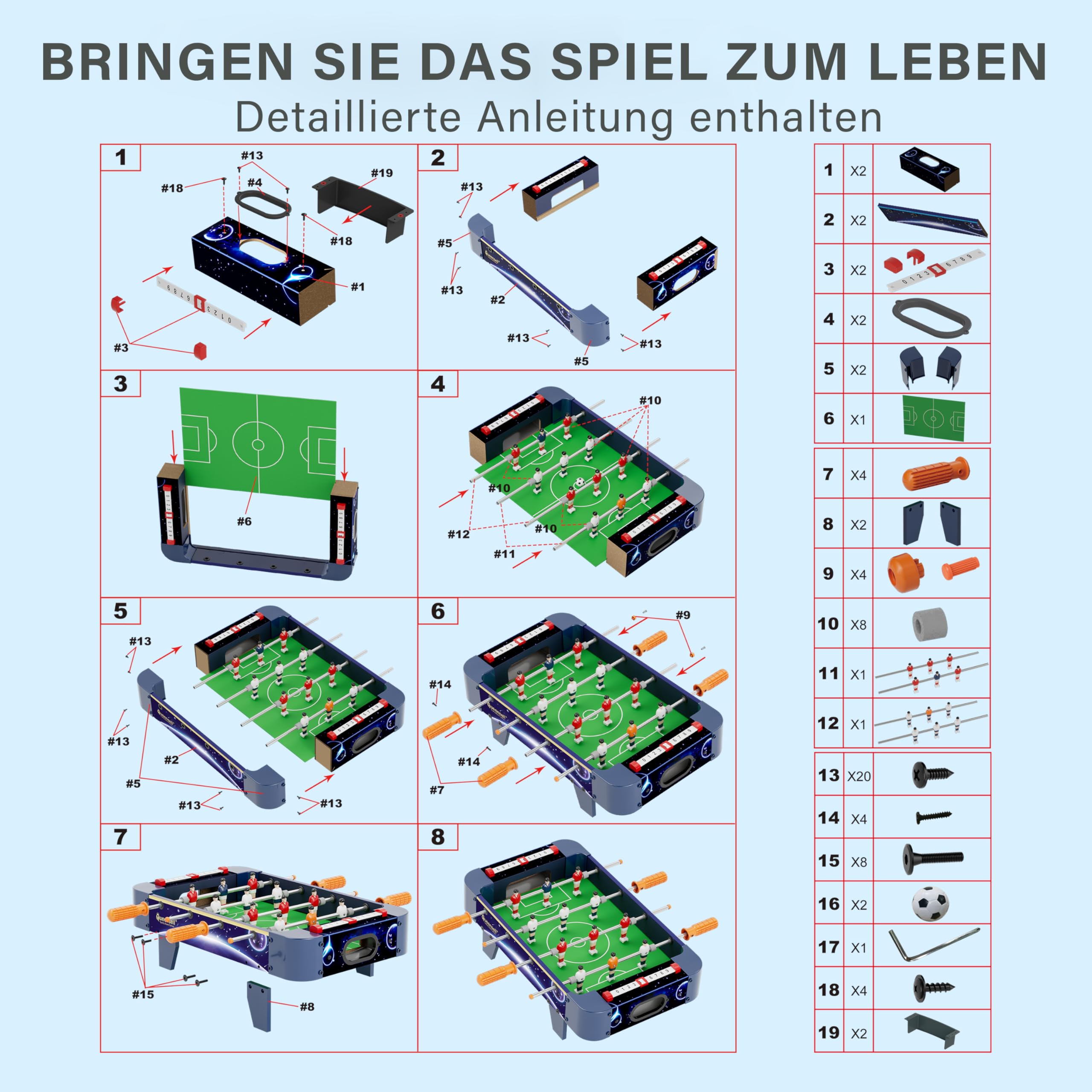 Mini-Tischfußball für Kinder und Erwachsene – 53 cm Mini-Fußballspiel, Mini-Fußballtisch für Familienspielabende