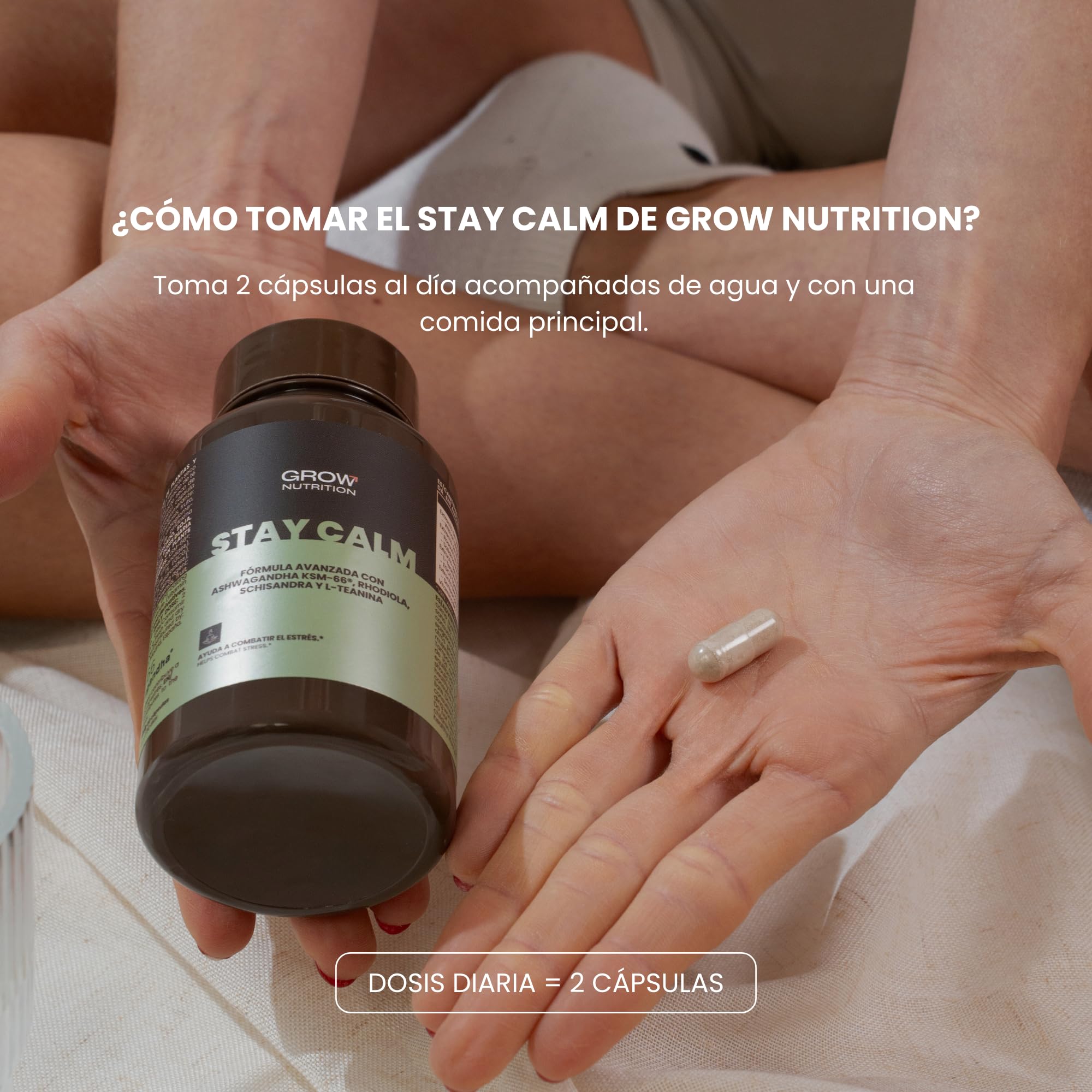 Grow Wellness - Stay Calm | Suplemento en Cápsulas a Base de Ashwagandha KSM-66 | 60 Cápsulas | Sin Gluten y Apto para Veganos