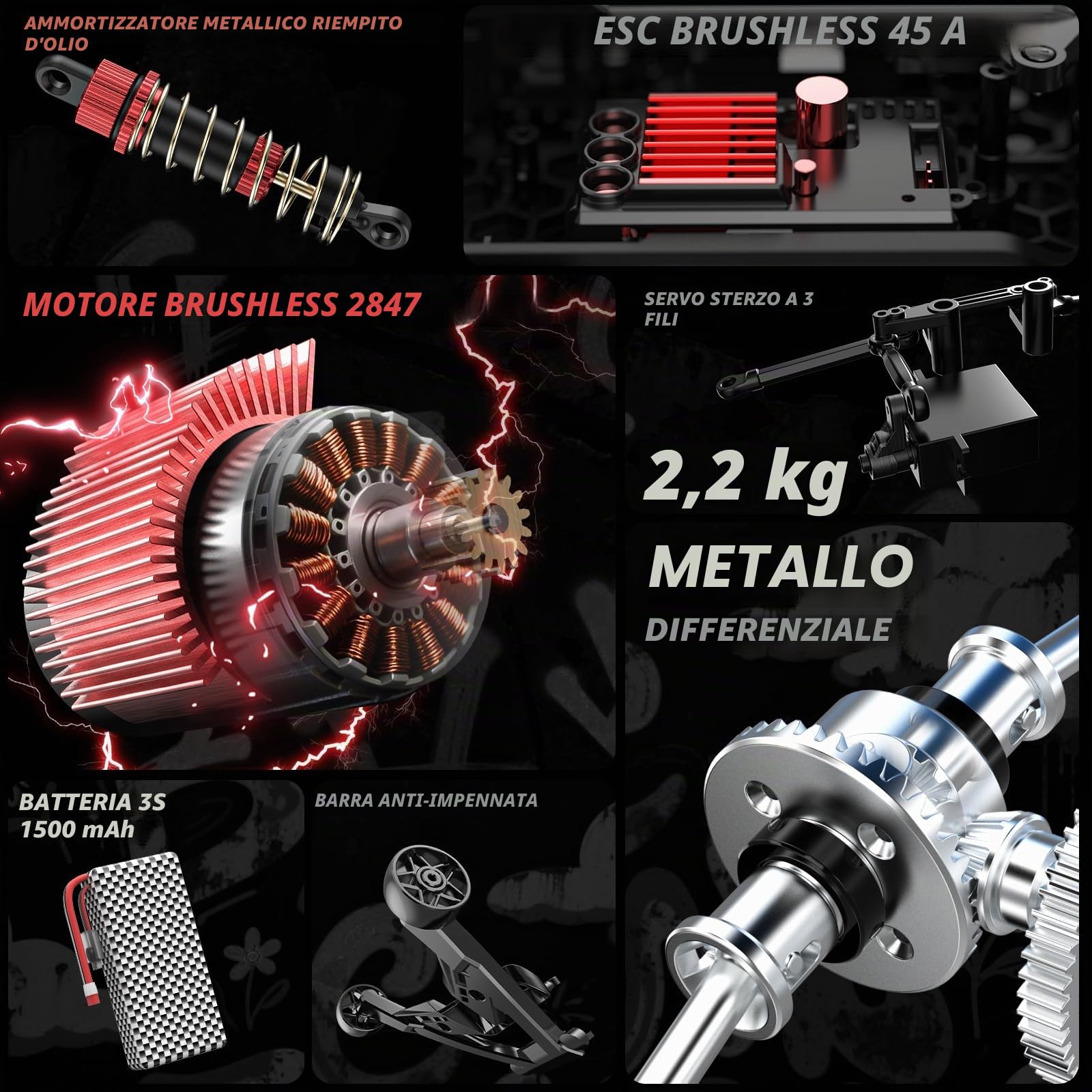 DEERC 207E 1/10 Brushless RC Truck per adulti, 55 KMH, auto radiocomandata veloce, 4WD, fuoristrada elettrica, Monster truck, Rally RC Car, crawler all-Terrain con batterie 3S per ragazzi