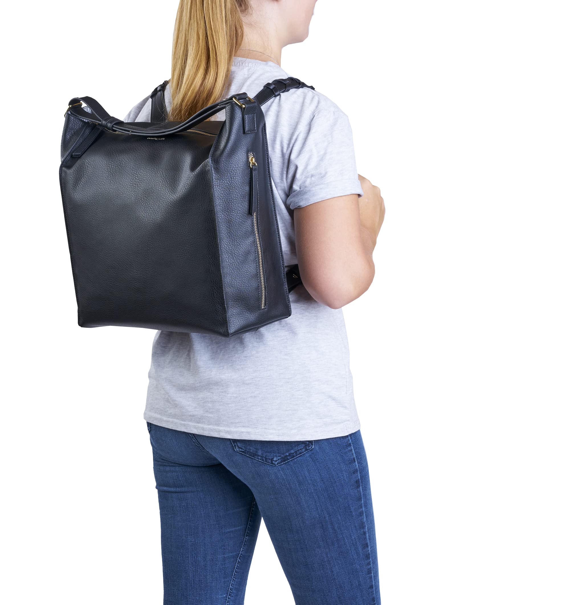 BABABING Lucia Baby Changing Tote Bag Backpack with Shoulder Straps and  Changing Mat, Nappy Bag, Vegan Leather Baby Changing Bag Accessories  Black