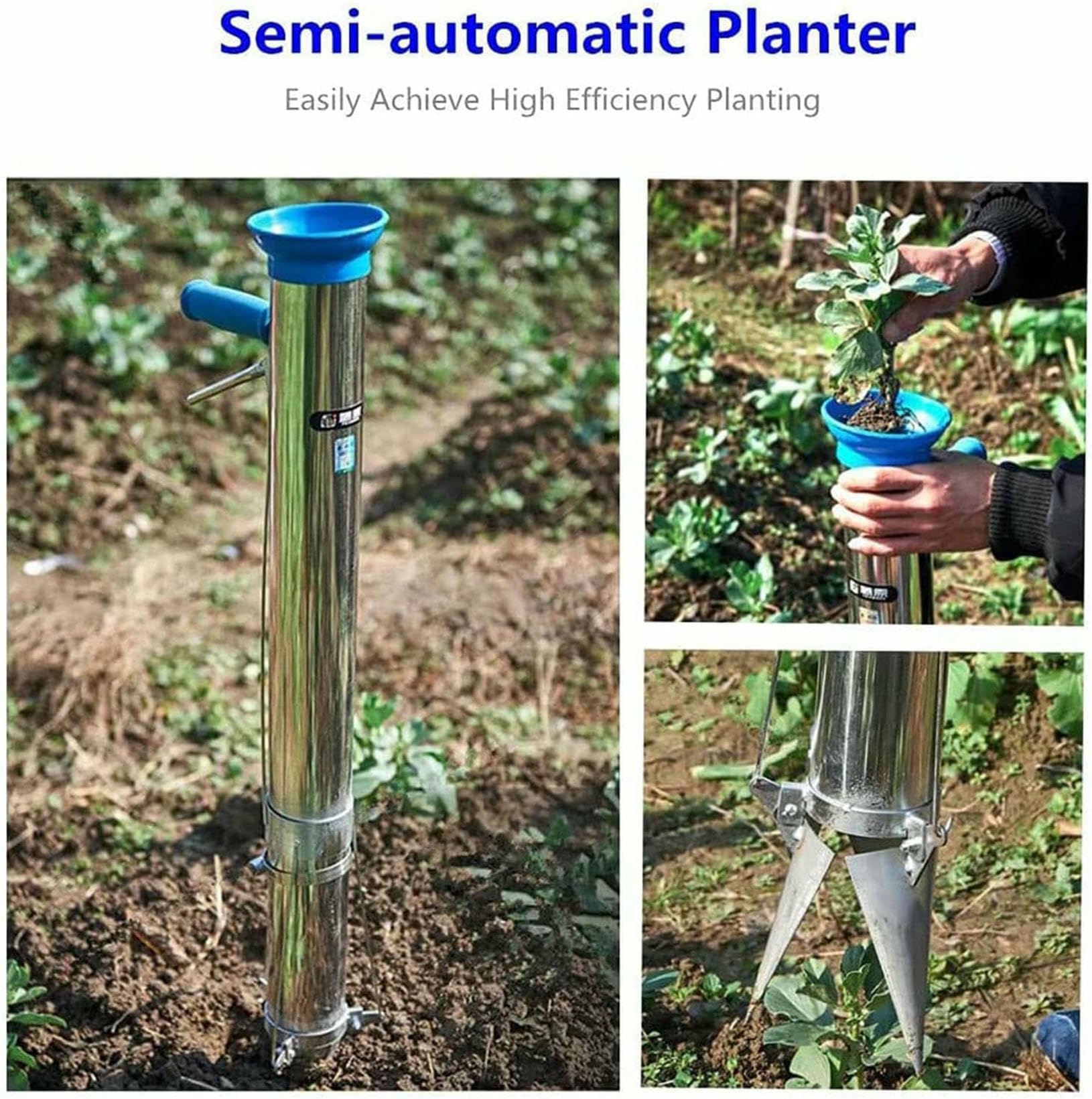 Blumenzwiebel-Pflanzgefäß-Werkzeug, langer Griff, Edelstahl-Pflanzgefäß für Gemüsesetzlinge und Tulpen, manuelles Hand-Gartengerät für Jungpflanzen und Gewächshausgebrauch