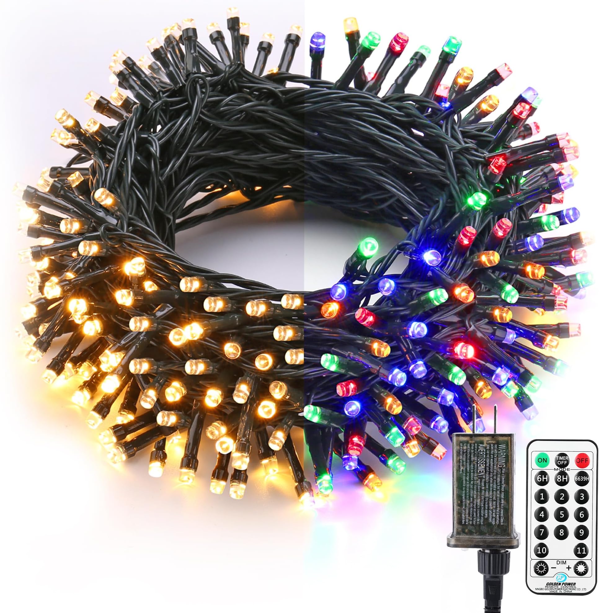 Brizled Christmas Lights, 65.67ft 200 LED Color Changing Tree Lights 11-Function Warm White & Multicolored Christmas Lights Remote, Connectable Mini Lights Set Decorative Lights String for Xmas Party