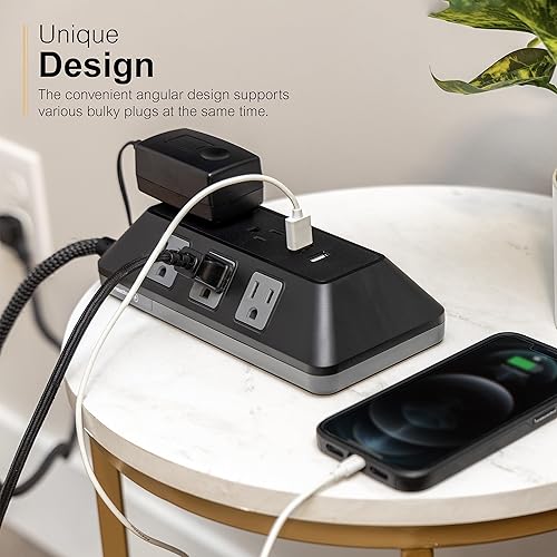 Miniatura 4 de GE UltraPro Adapt - Protector SurGE de 8 salidas con puertos USB, 2 puertos USB-A, 2.4A, cable trenzado de 3 pies, protector SurGE de 1780 julios,