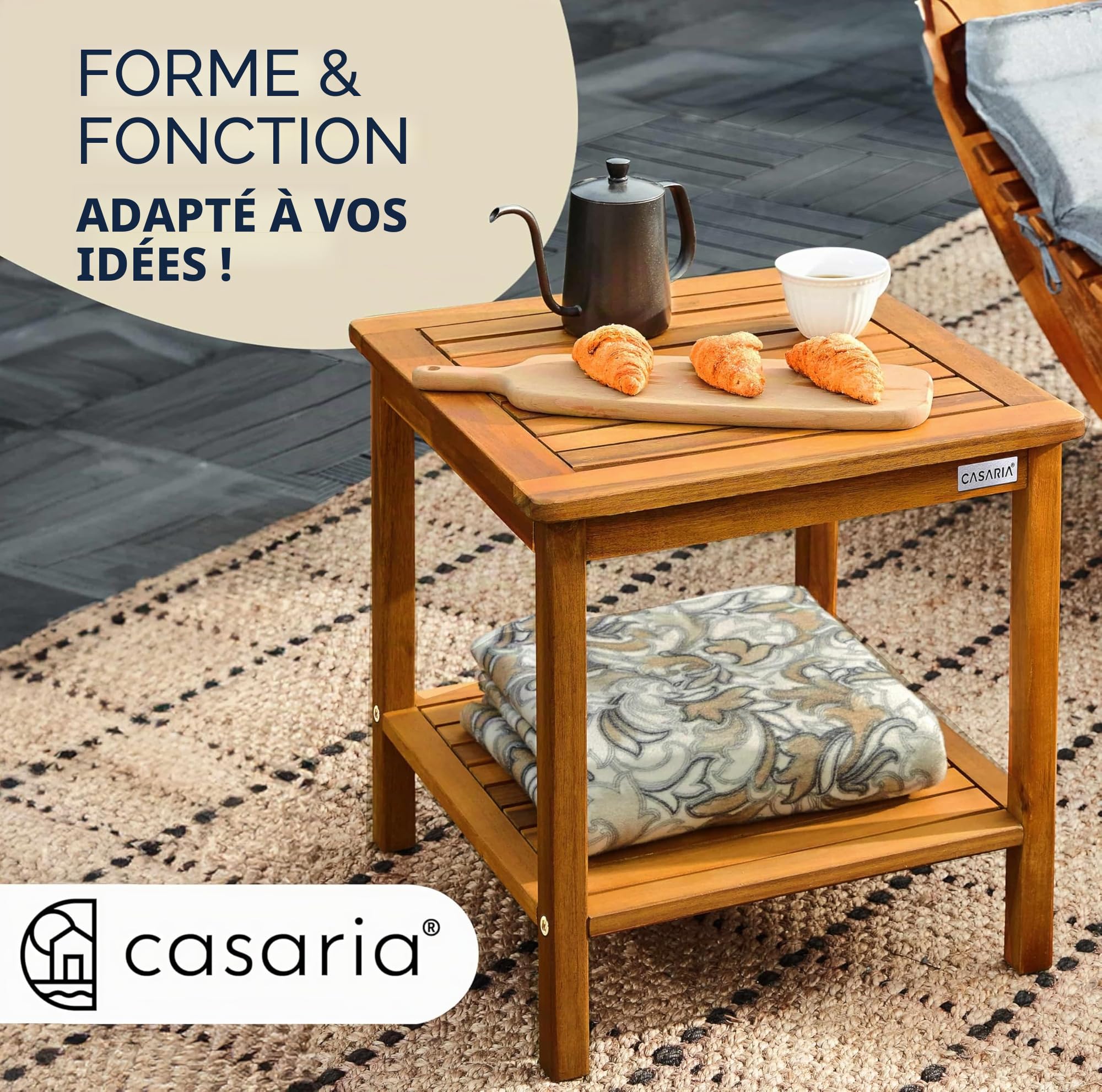 Casaria Table Basse de Jardin Washington en Bois d'acacia 45 x 45 cm Table d'appoint 2 Niveaux intérieur extérieur