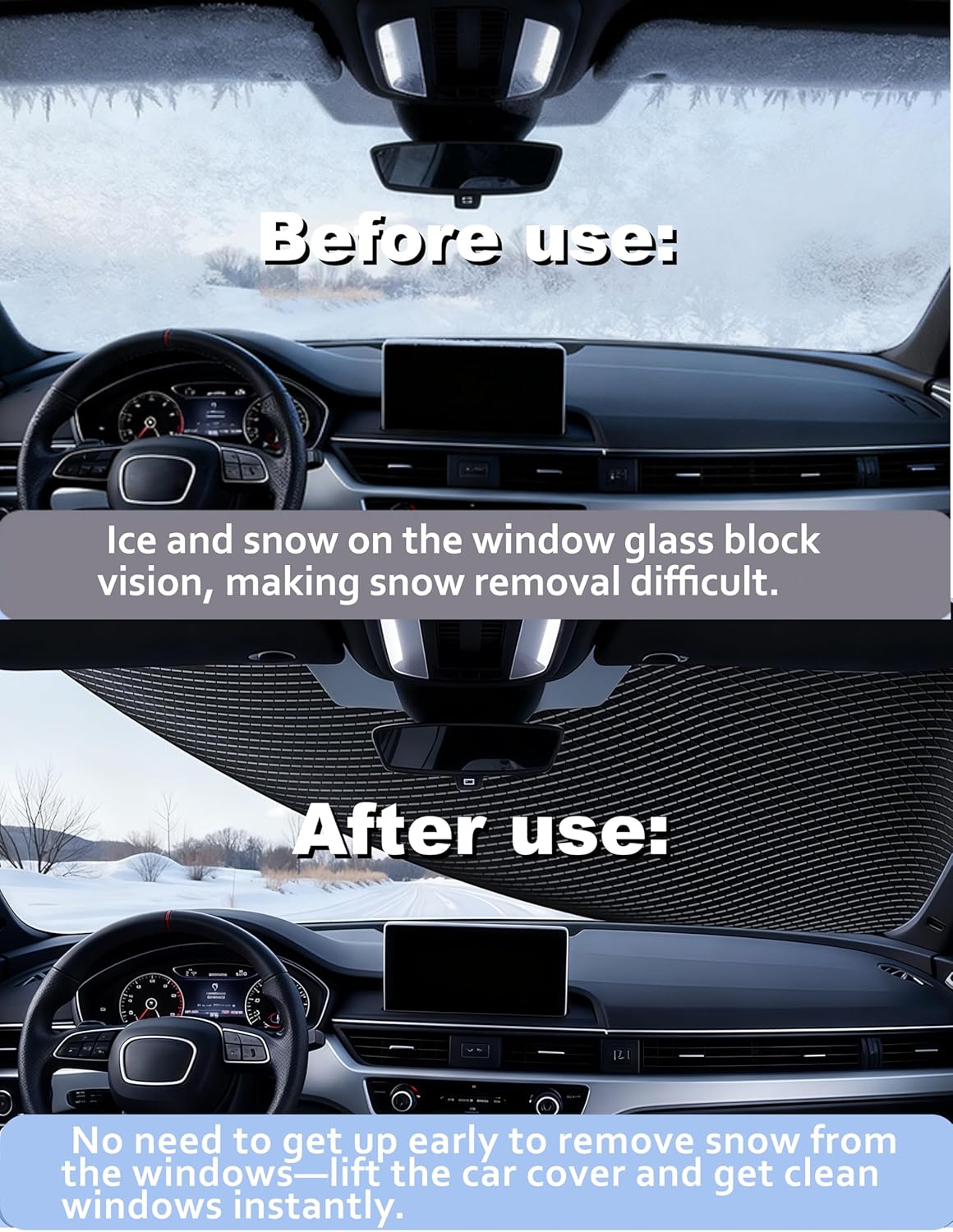 Windshield Snow Cover,Oxford Fabric Winter Frost Cover with Side Window and Rearview Mirror Protector, Extra Large Magnetic Frost Guard Windshield Cover for Most Cars,SUV,Sedan,Truck (Orange)