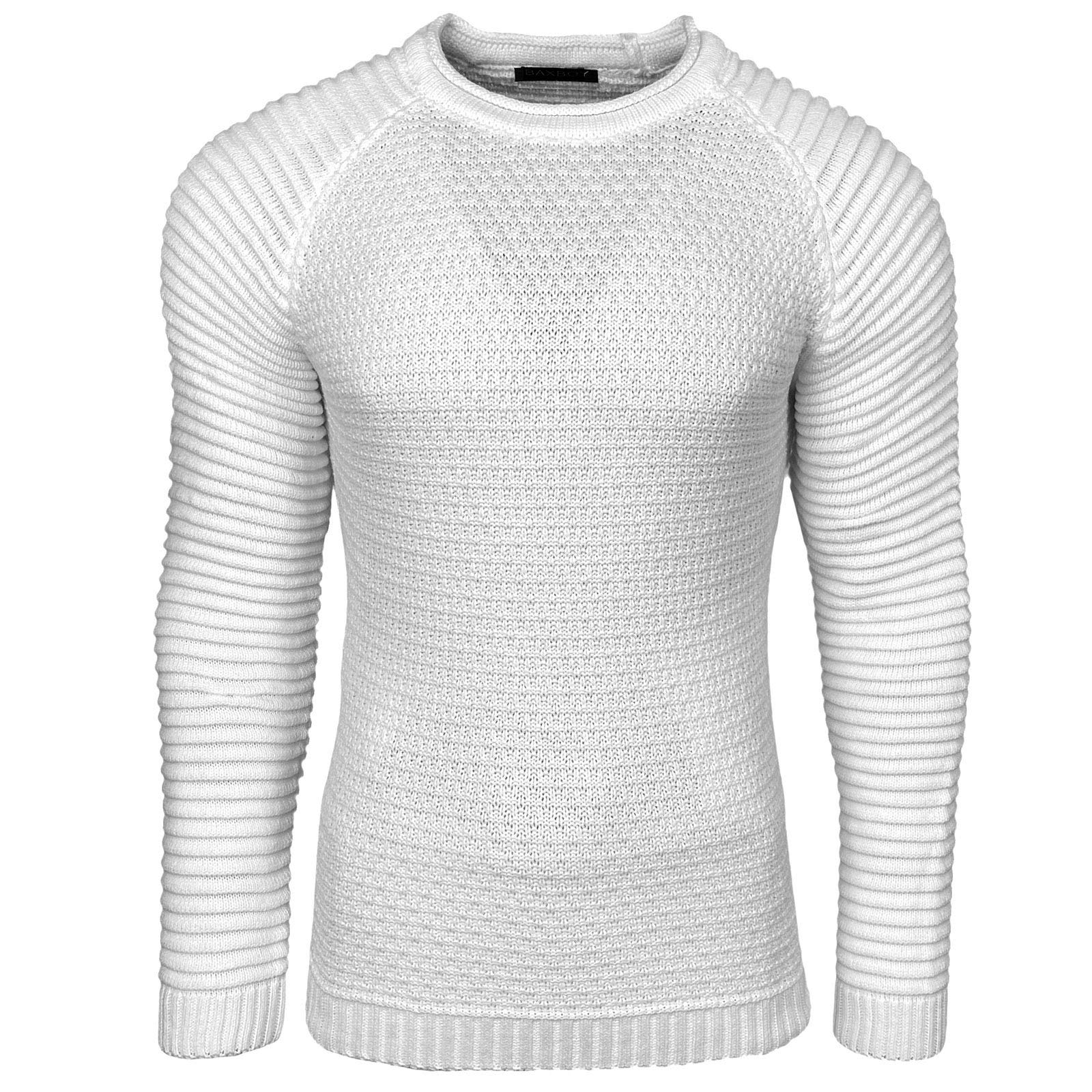 Baxboy Strickpullover Herren Two Tone Rundhals Pullover Grobstrick B-8056