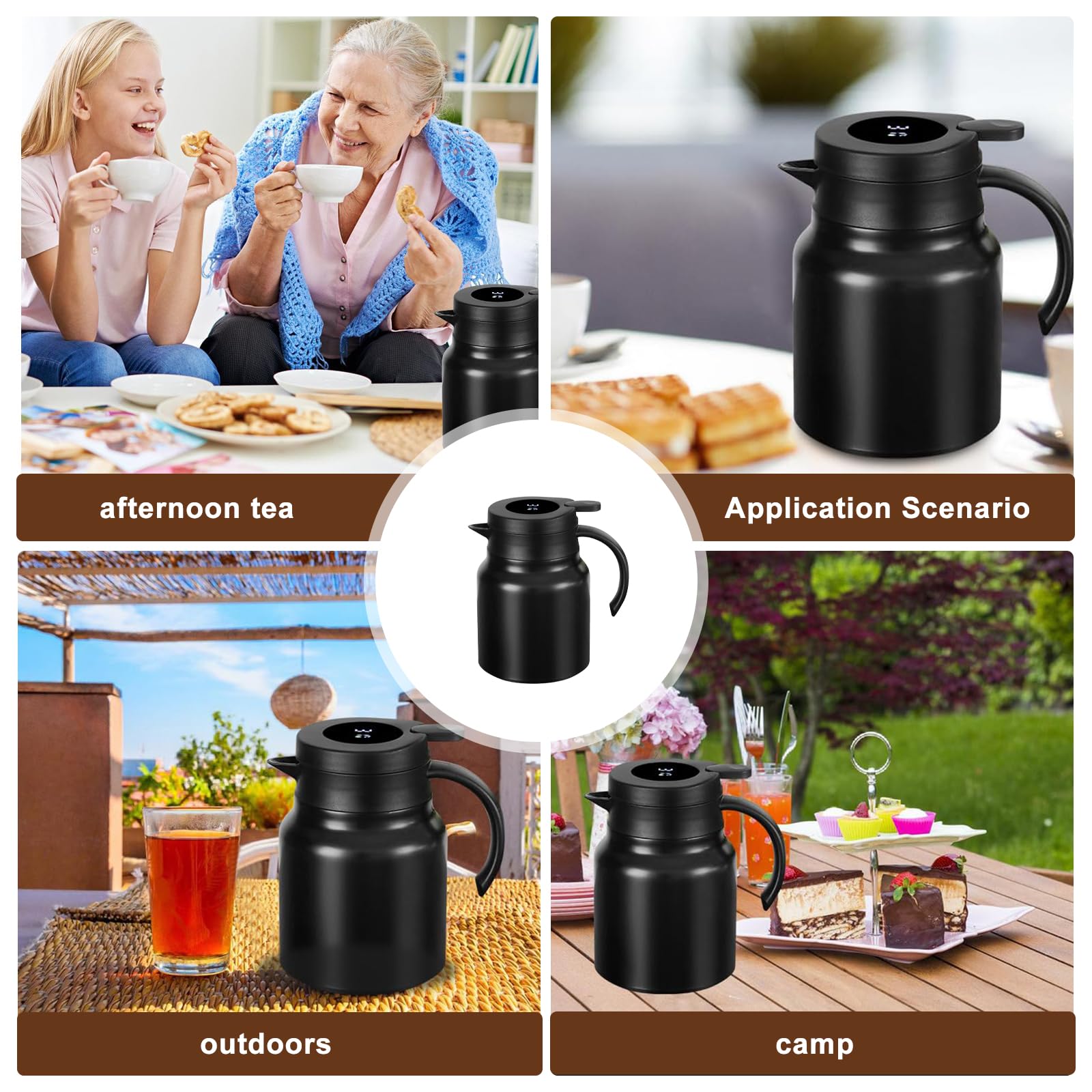 Thermos da 1 l con colino da tè, thermos con indicatore di temperatura, caffettiera (senza perdite, nessuna goccia), caffettiera ben sigillata, per caffè, tè e latte