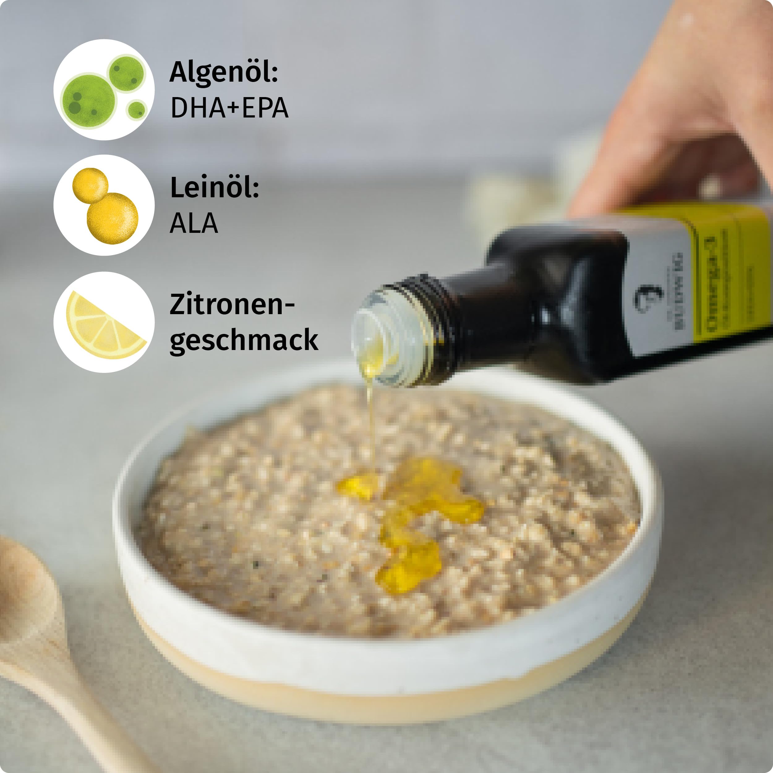 Dr. Budwig Premium Omega 3 DHA + EPA Öl Zitrone (250ml) | Bio Leinöl & Algenöl - hochdosiertes DHA & EPA - vegan - flüssig - laborgeprüft - Omega 3 für Kinder - Alternative Fischöl