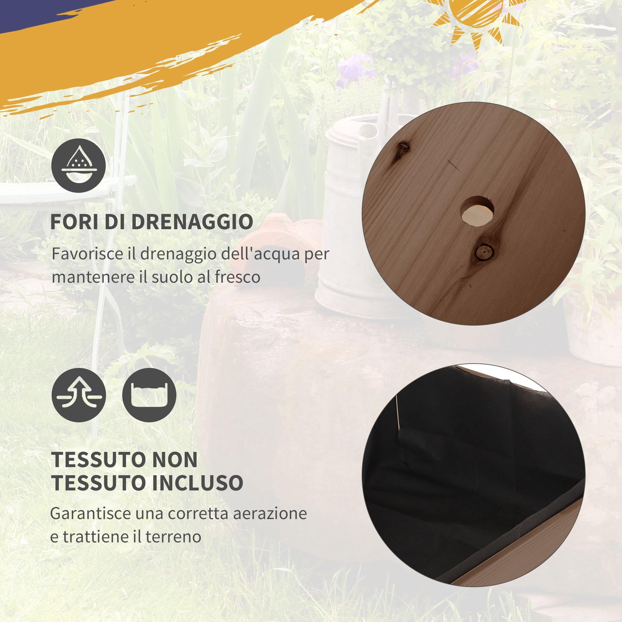 Outsunny Letto per Orto Rialzato a 8 Scomparti con Ruote, Ripiano Laterale e Mensola Inferiore a Doghe, Fioriera Rialzata da Esterno in Abete con 4 Fori di Drenaggio, 123x54x87cm, Caffè Scuro