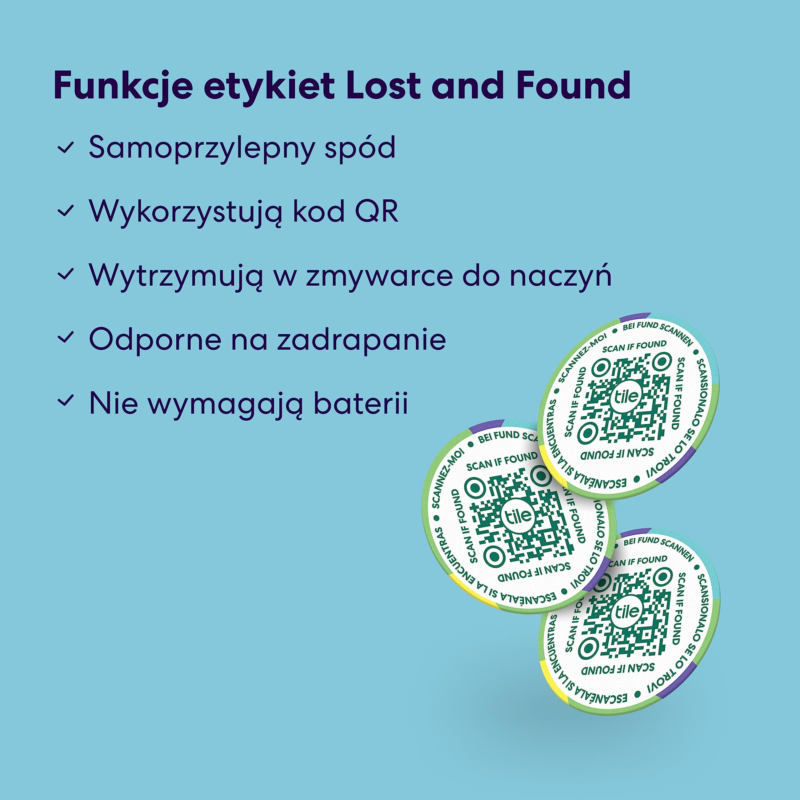 Etykiety Tile Lost and Found | Etykiety z kodami QR na laptopy, butelki z wodą, kołnierze dla psów i kotów| Urządzenia Android i iOS | Odporne na zadrapanie | Samoprzylepne | 25 etykiet