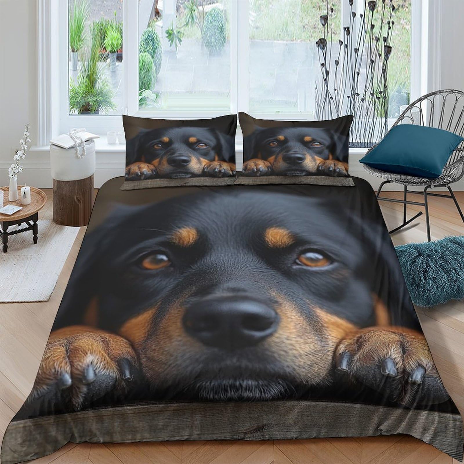 Ctjqhvkz Style-8 3D Printed Rottweiler Face Fitted Sheet Microfiber Soft Black Dog Bed Cover For Bedroom Dorm Mattress Decor Single（135X200cm）