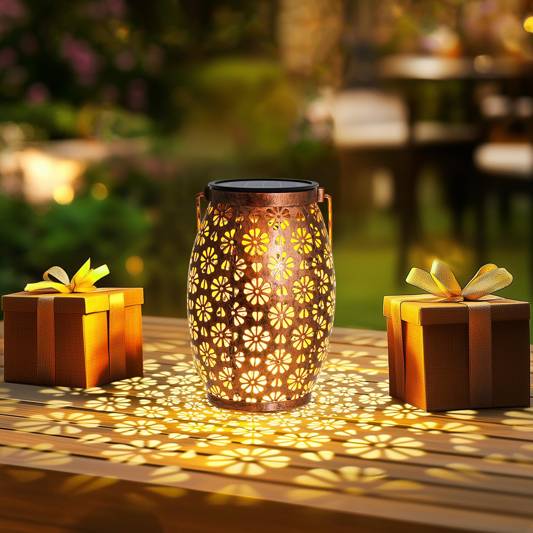 Bonsery Lanterna solare per esterni, 4 pezzi, in metallo, per esterni, da appendere, IP65, impermeabile, per esterni, decorazione da giardino, terrazza, balcone, esterno, ideale come regalo per le