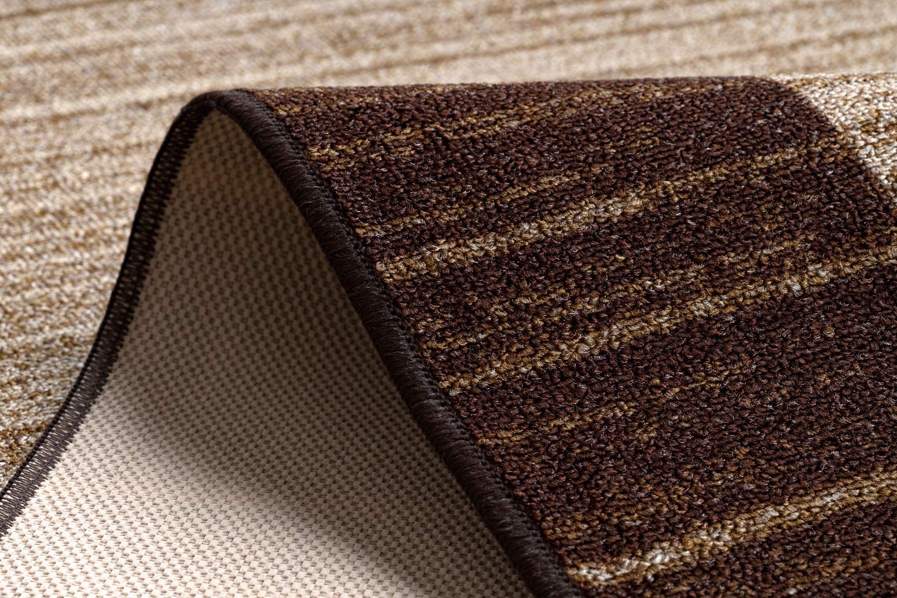 rugsx Antirutsch Teppichläufer Streifen - moderner Kurzflor für Küche, Flur & Wohnzimmer, Meterware, braun 67x170 cm